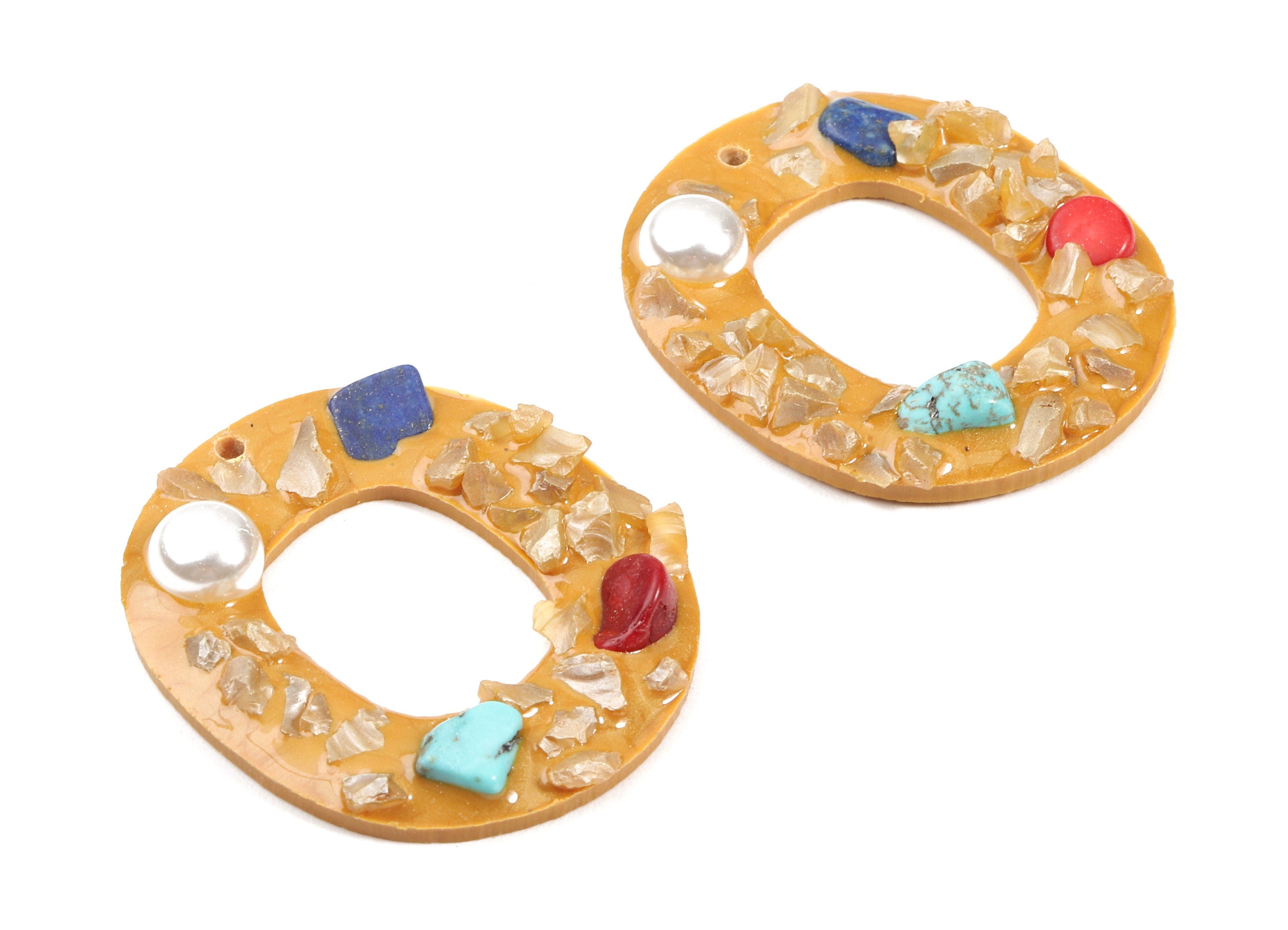 Resin Oval Charms With Gravel and Pearl - Resin Oval Graveled Pendant - Earring Findings - Jewelry Supplies - 40.8x36.3x7.09mm - RC1128A - DOMEDBAZAAR