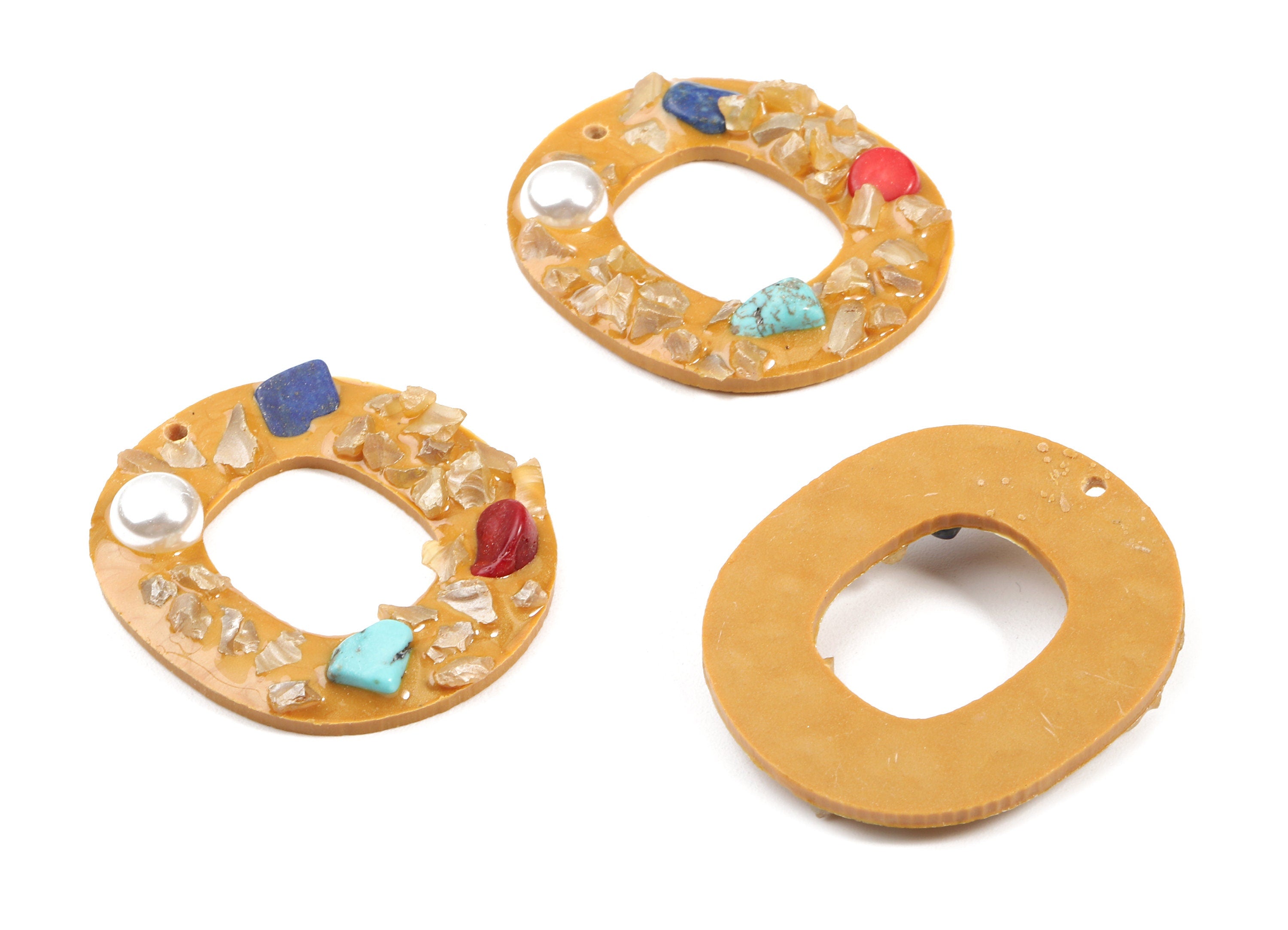 Resin Oval Charms With Gravel and Pearl - Resin Oval Graveled Pendant - Earring Findings - Jewelry Supplies - 40.8x36.3x7.09mm - RC1128A - DOMEDBAZAAR