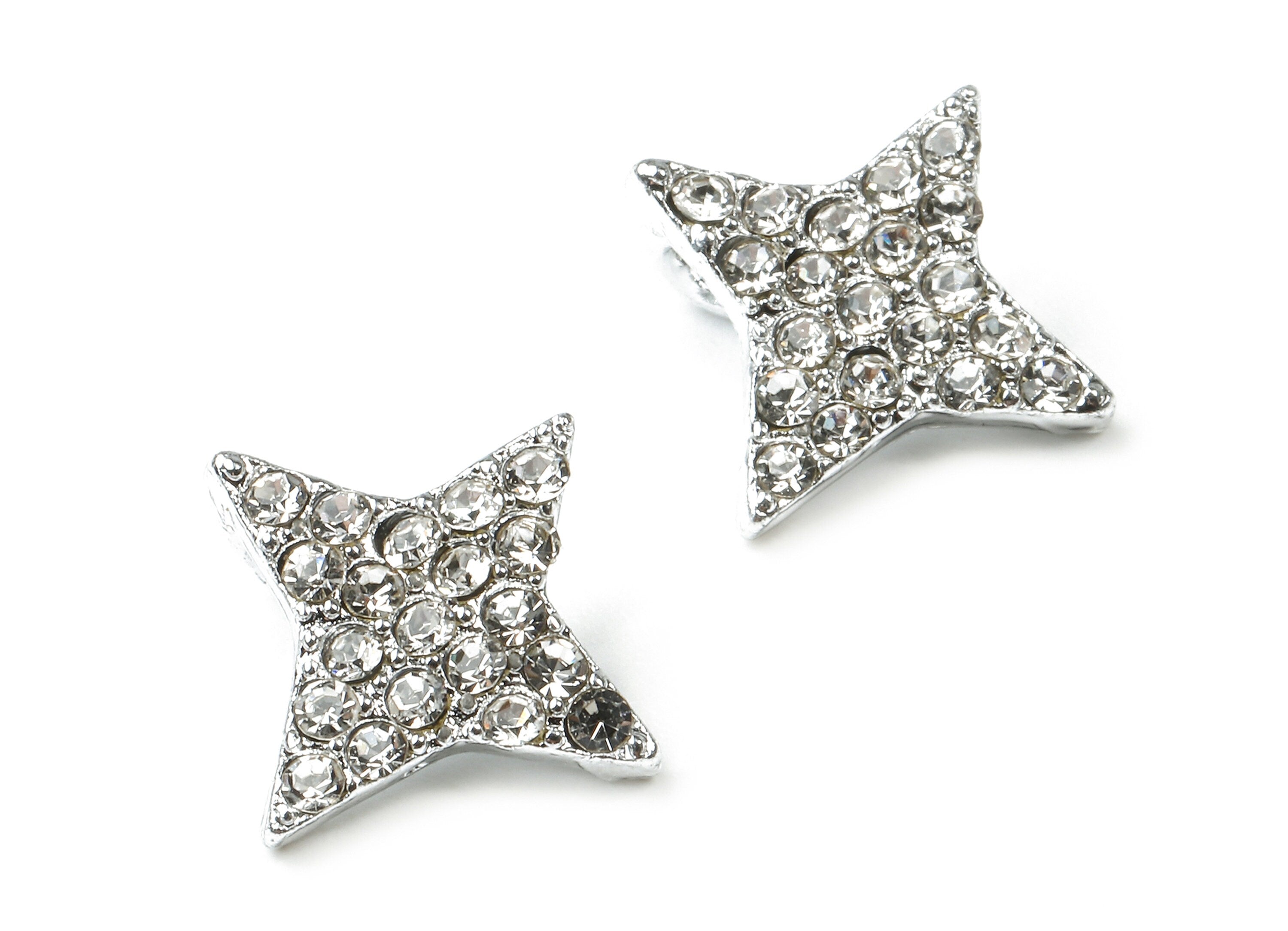 Alloy Star Charms - Zinc Alloy Star Earrings - Alloy Glass Beads Pendant - Silver Tone Plated - 10.01x10.01x2.08mm - ZZ1568 - DOMEDBAZAAR
