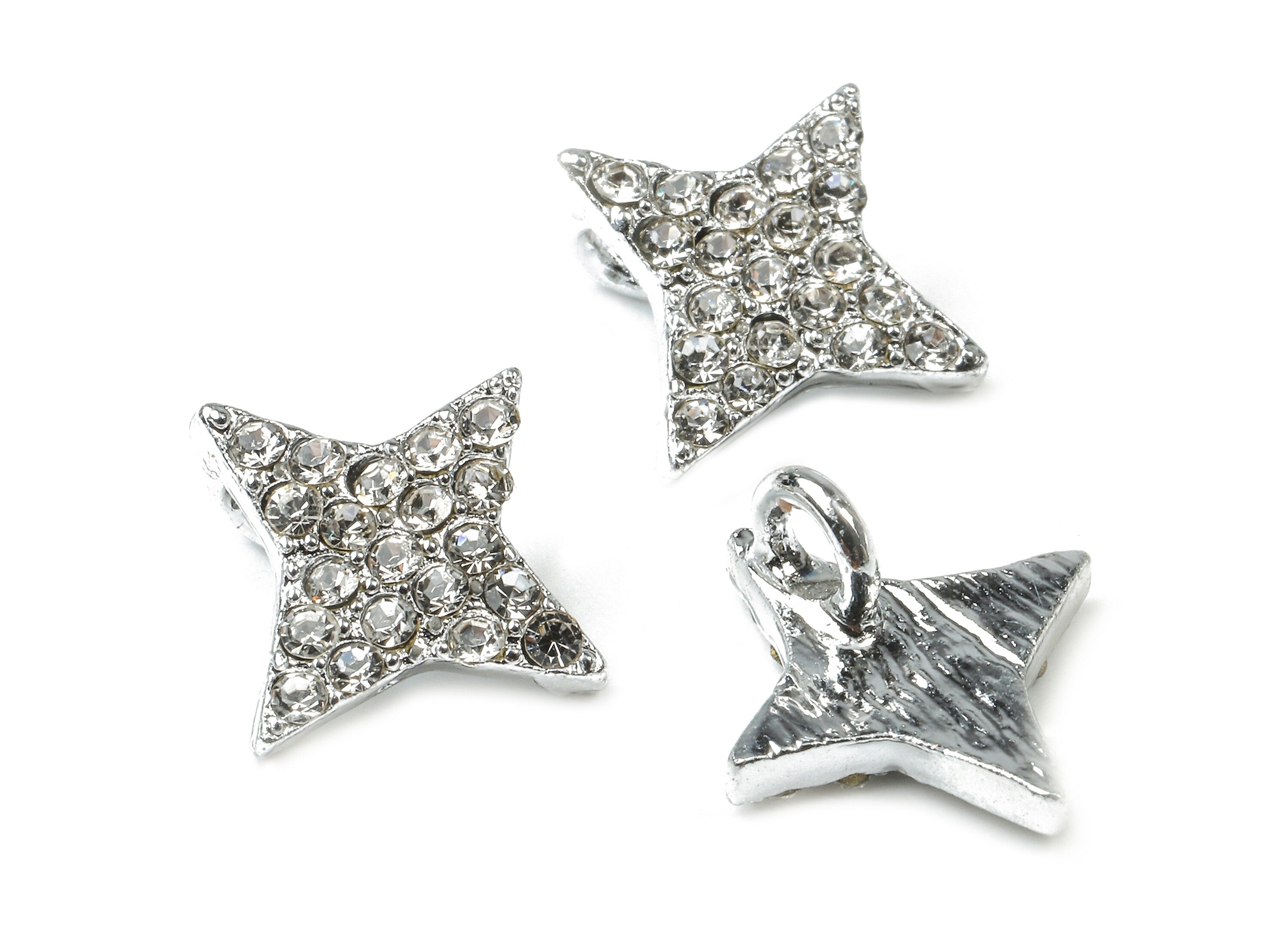 Alloy Star Charms - Zinc Alloy Star Earrings - Alloy Glass Beads Pendant - Silver Tone Plated - 10.01x10.01x2.08mm - ZZ1568 - DOMEDBAZAAR