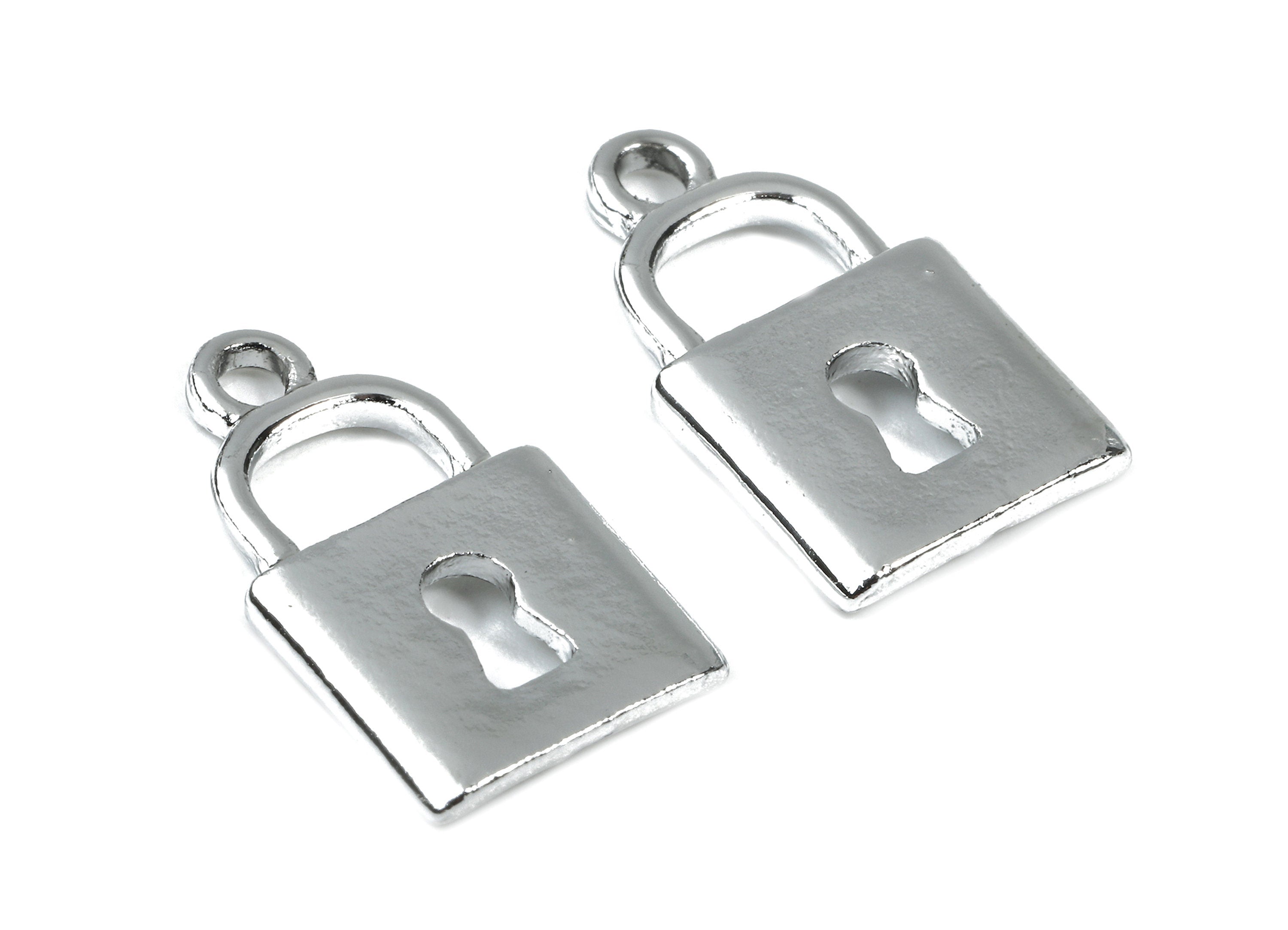 Alloy Lock Charms - Zinc Alloy Lock Earrings - Alloy Lock Pendant - Silver Tone Plated - 18.07x10.6x1.63mm - ZZ1477 - DOMEDBAZAAR