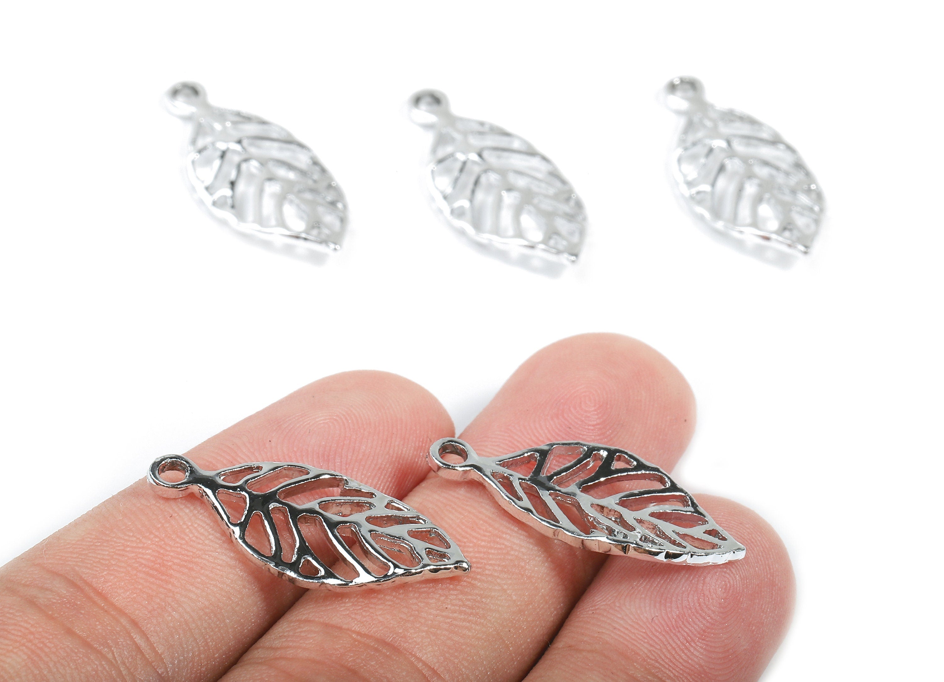 Alloy Leaf Charms - Zinc Alloy Leaf Earrings - Alloy Leaf Pendant - Silver Tone Plated - 28x12.11x2.19mm - ZZ1487 - DOMEDBAZAAR