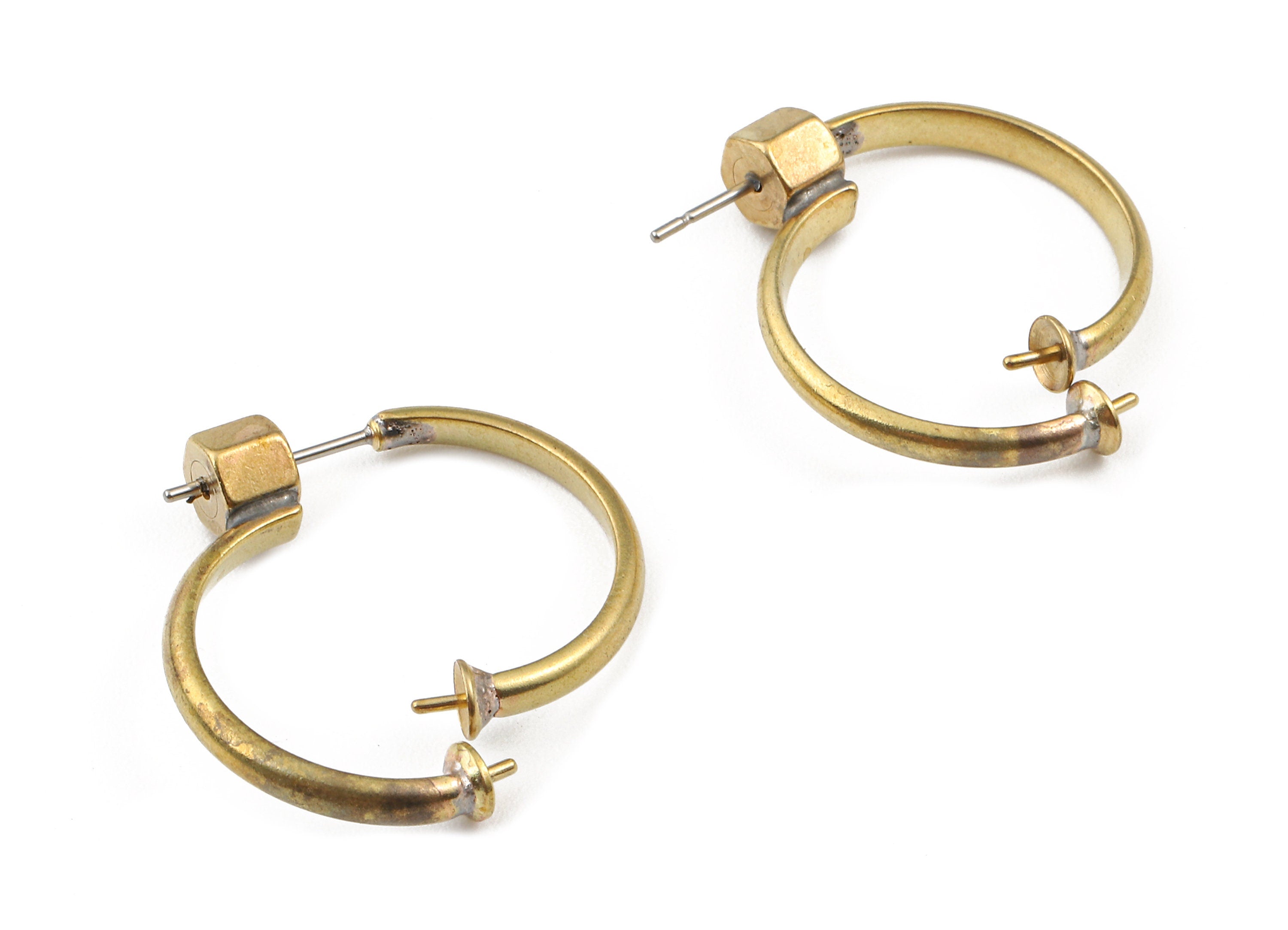 Brass C Earring Post for Pearl- Raw Brass C Earring Stud - Earring Findings - Jewelry Supplies - 26.97x26.93x1.61mm - PP2864 - DOMEDBAZAAR