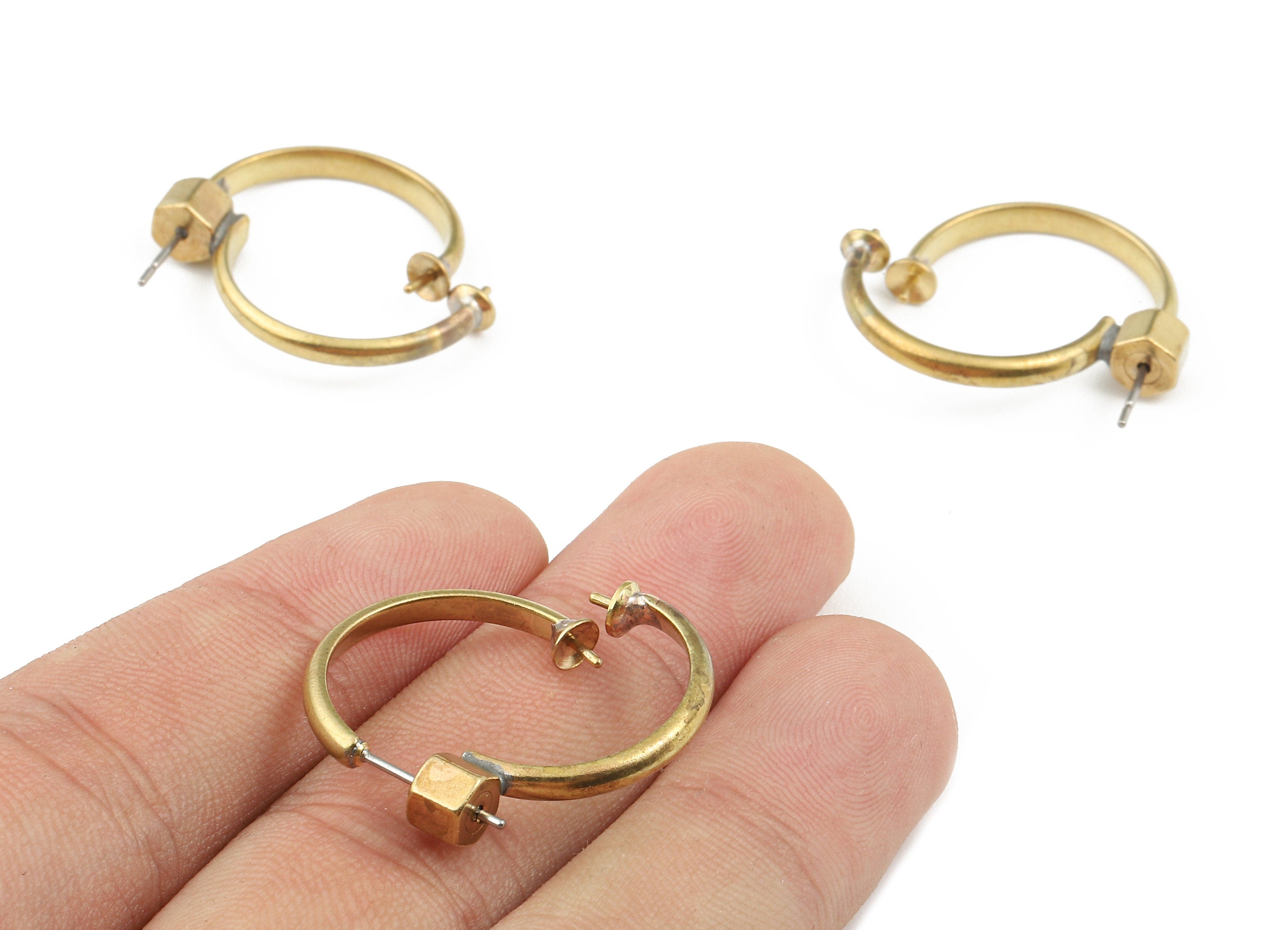 Brass C Earring Post for Pearl- Raw Brass C Earring Stud - Earring Findings - Jewelry Supplies - 26.97x26.93x1.61mm - PP2864 - DOMEDBAZAAR