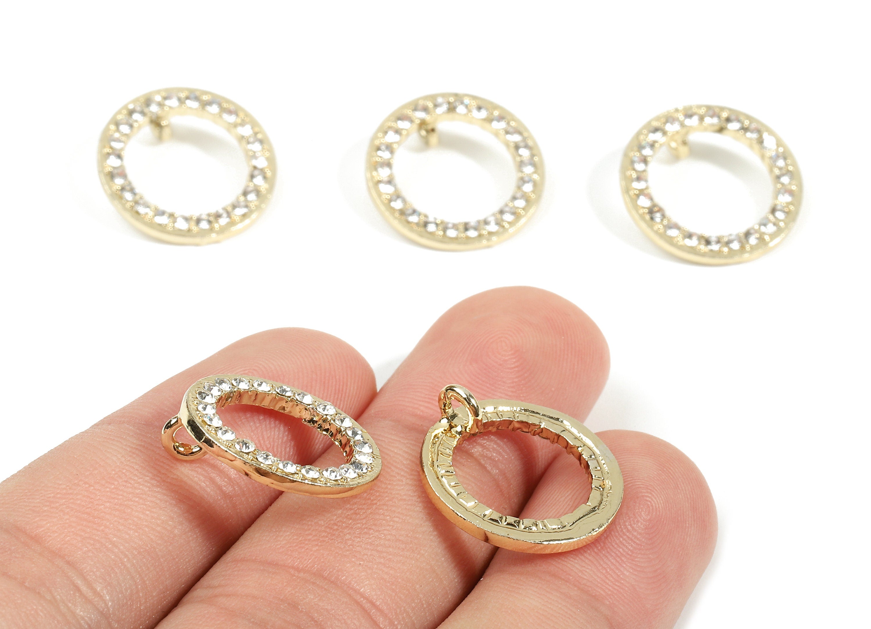 Alloy Round Charms - Zinc Alloy Round Earrings - Alloy Glass Beads Pendant - Gold Tone Plated - 17.54x17.54x1.97mm - ZZ1575 - DOMEDBAZAAR