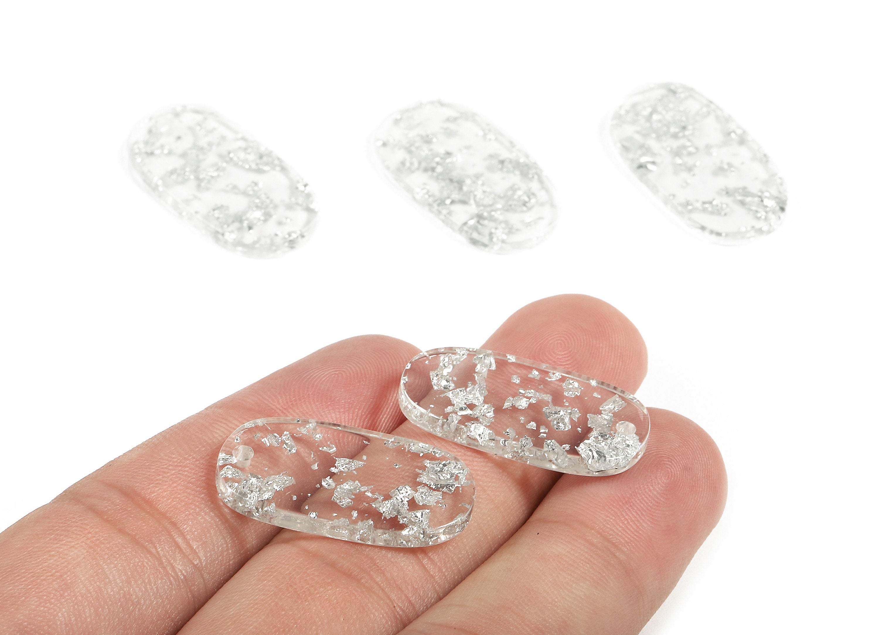 Acetate Oval Charms - Oval Earrings and Pendant - Oval Silver Foil & Confetti - Color Code:A266 - 26.63x13.9x2.7mm - AC1156-A254 - DOMEDBAZAAR