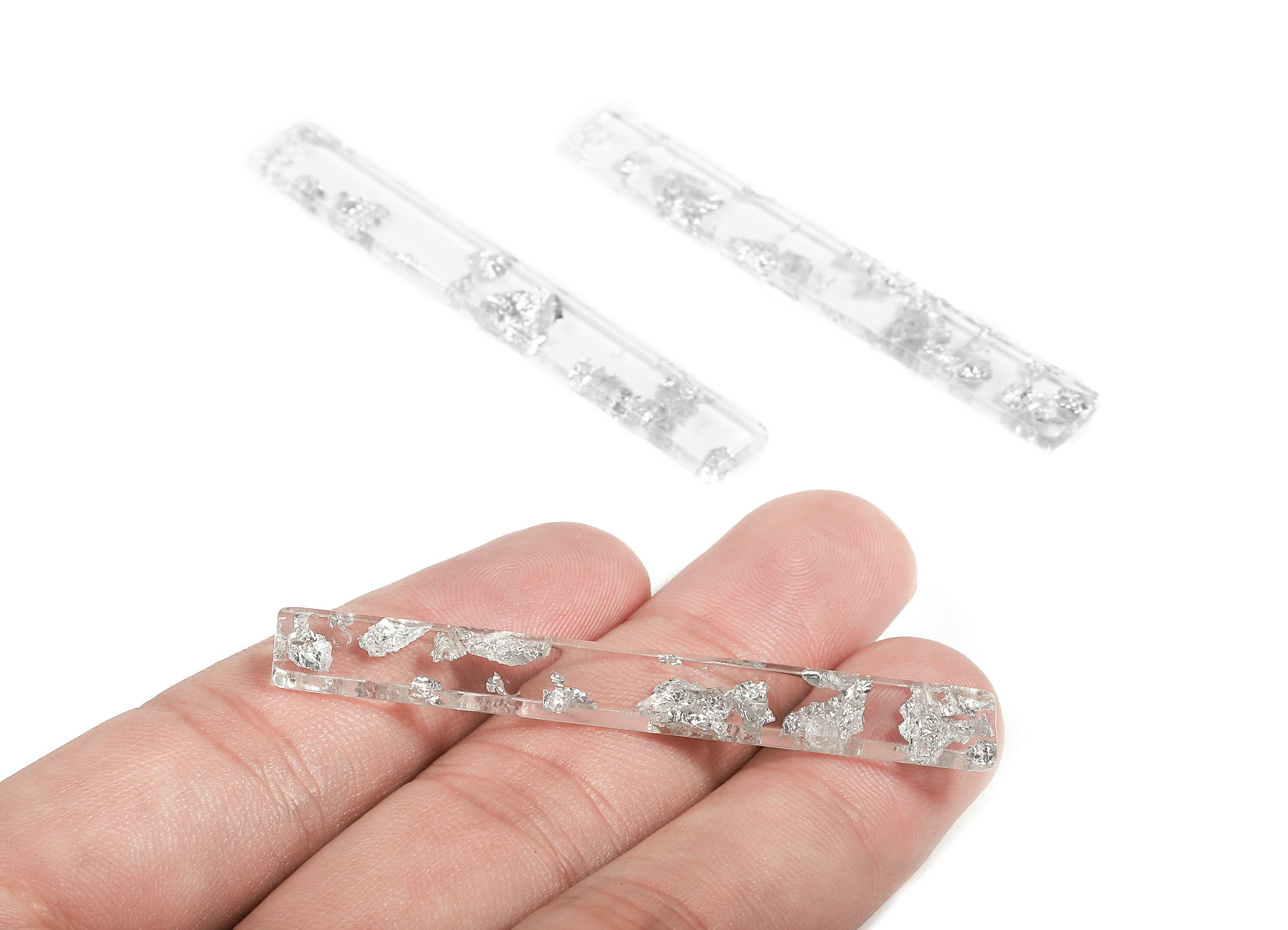 Acetate Stick Charm - Bar Earrings and Pendant - Silver Foil & Confetti - Earring Findings - Color Code: A254 - 59.7x7.8x2.5mm - AC1049-A254 - DOMEDBAZAAR