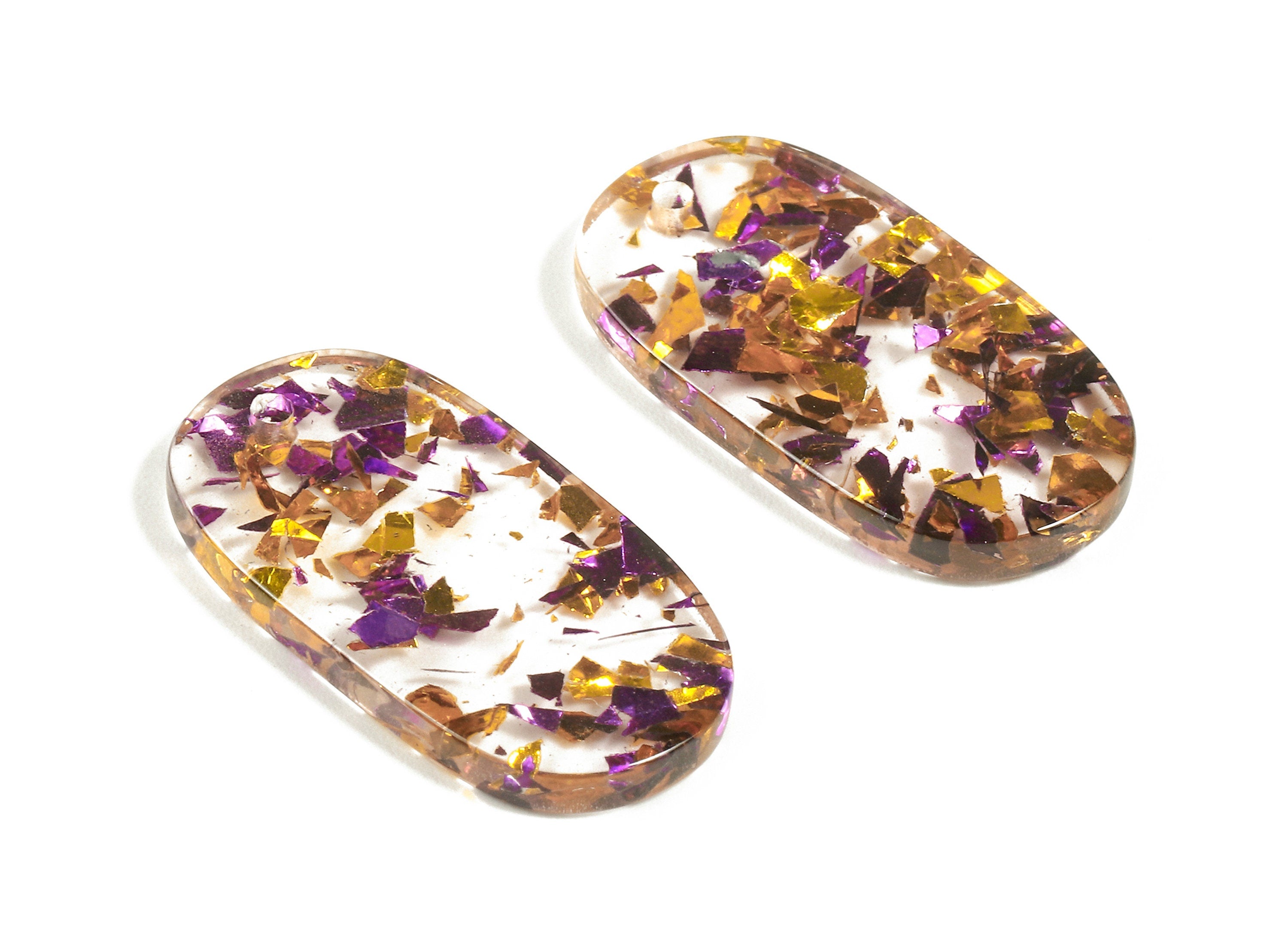 Acetate Oval Charms - Oval Earrings and Pendant - Oval Purple & Gold Confetti - Color Code:A388 - 26.63x13.9x2.7mm - AC1156-A388 - DOMEDBAZAAR