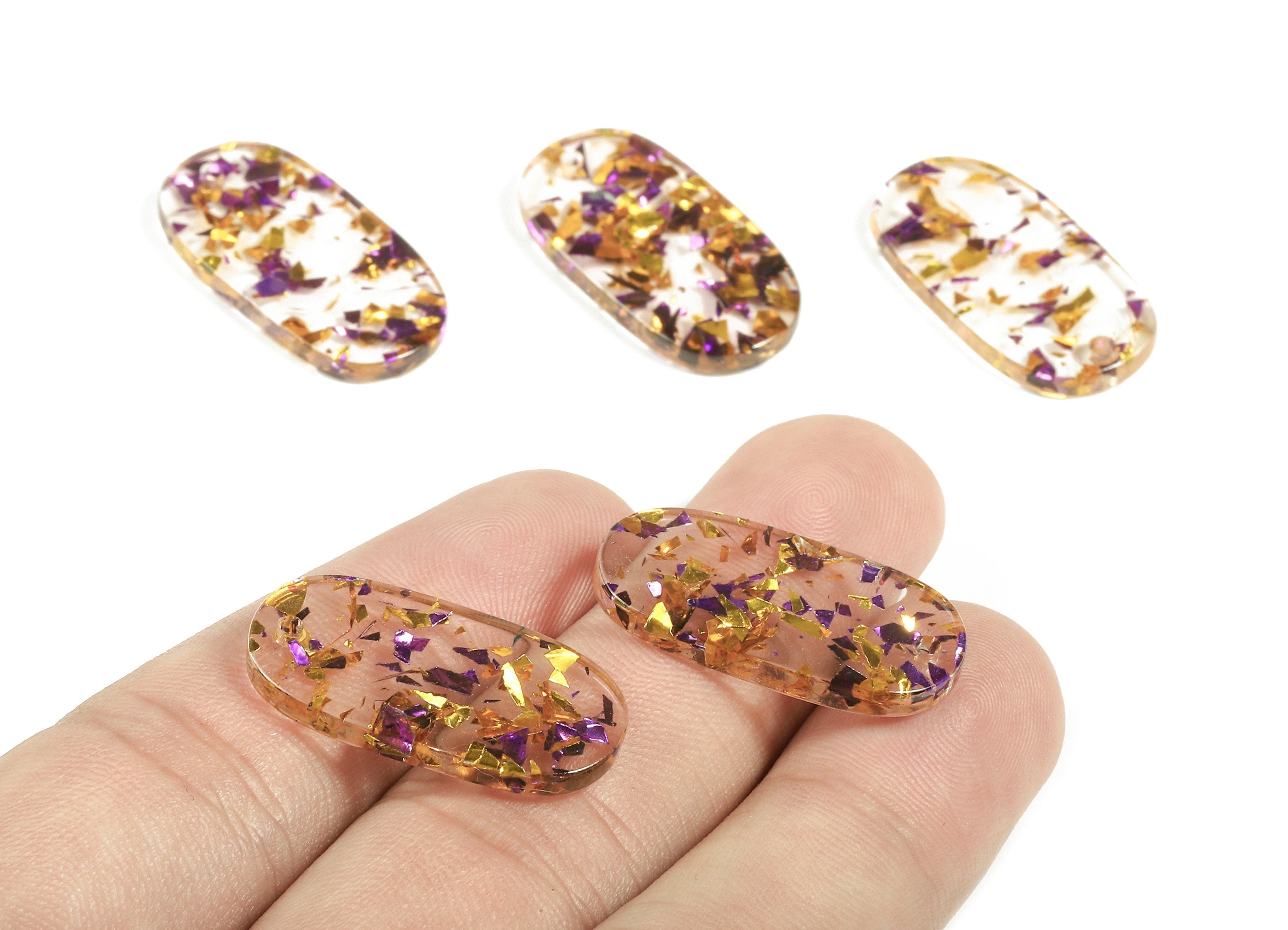 Acetate Oval Charms - Oval Earrings and Pendant - Oval Purple & Gold Confetti - Color Code:A388 - 26.63x13.9x2.7mm - AC1156-A388 - DOMEDBAZAAR
