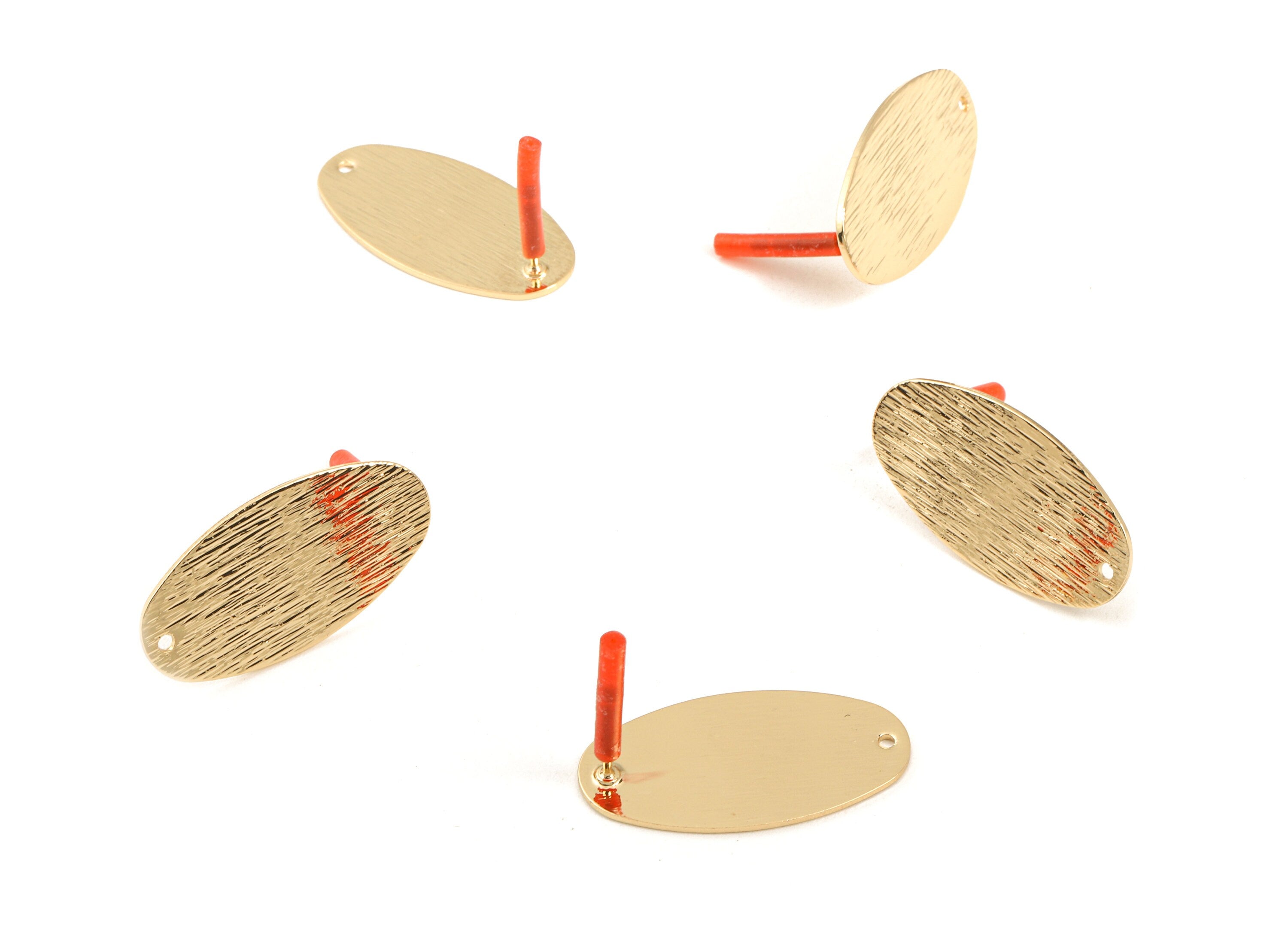 Brass Oval Earring Post - Brass Textured Oval Earring Stud - KC Gold Tone Plated Brass - Jewelry Supplies - 29.47x15.3x0.8mm - PP3020 - DOMEDBAZAAR