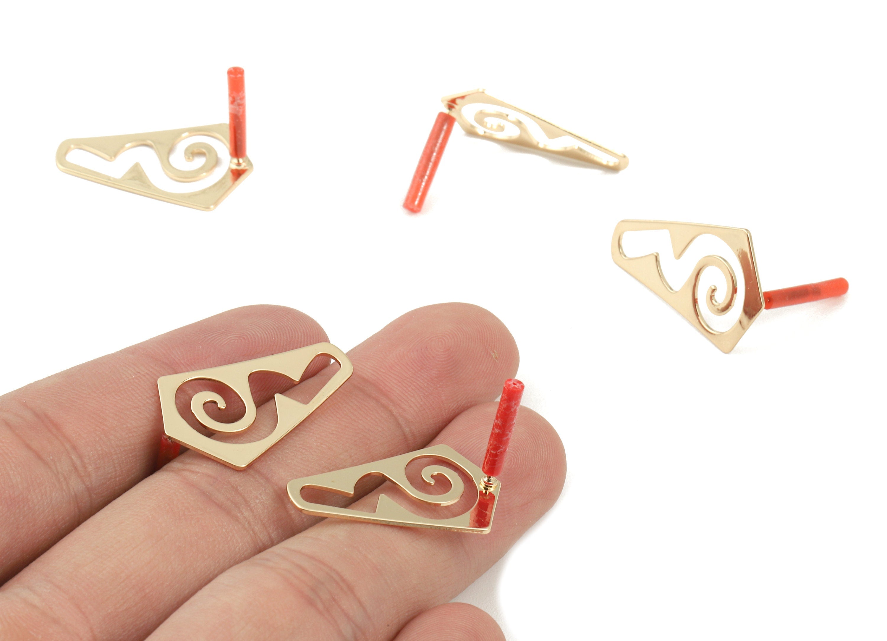 Brass Diamond Earring Post - Brass Diamond Earring Stud - Gold Tone Plated Brass - Jewelry Supplies - 26.36x16.73x1.18mm - PP3027 - DOMEDBAZAAR