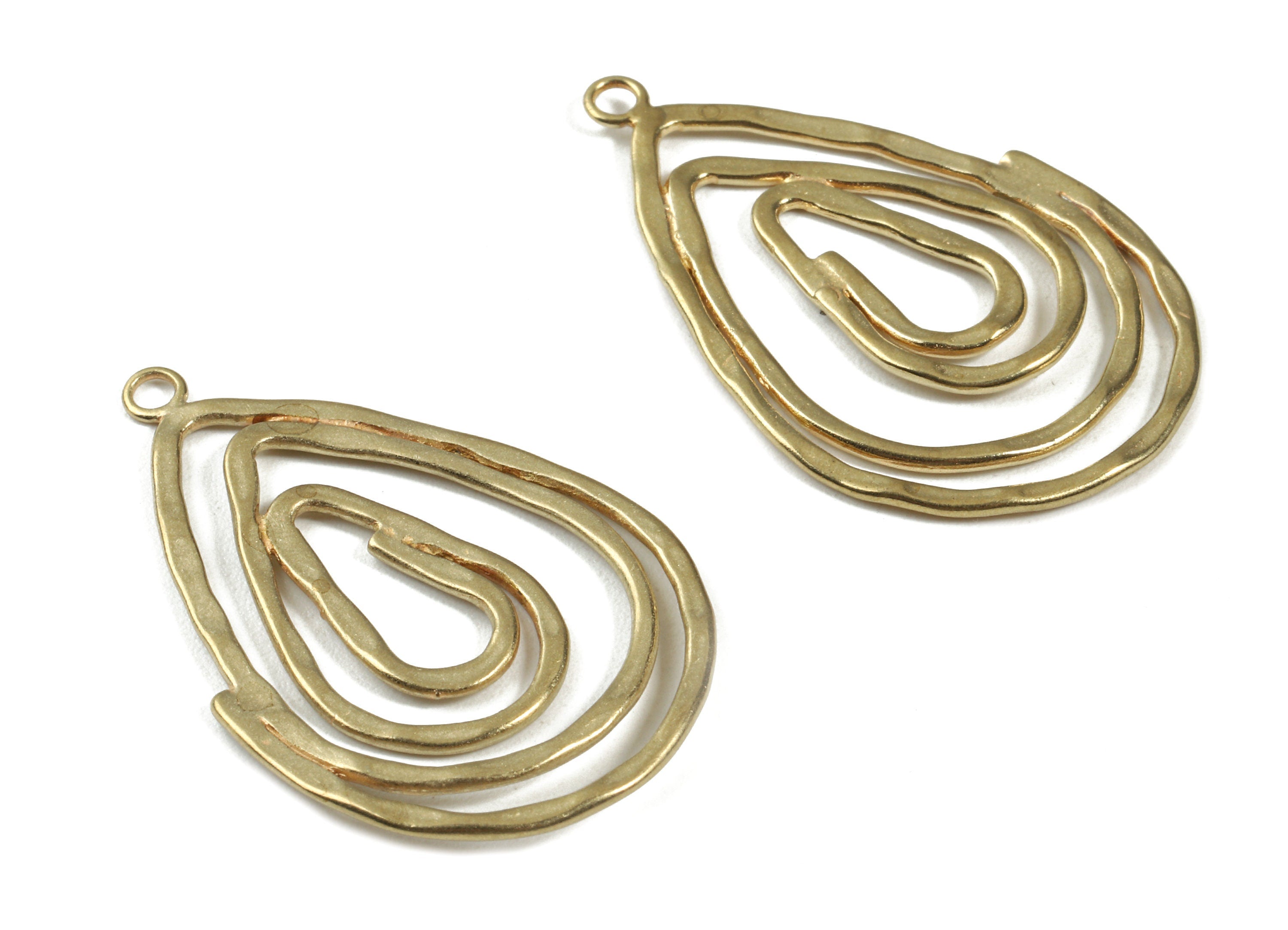 Brass Drop Charms - Raw Brass Drop Hammered Wire Charms and Pendant - Brass Drop Necklace - Jewelry Supplies - 40.52x25.98x1.3mm - PP3044 - DOMEDBAZAAR
