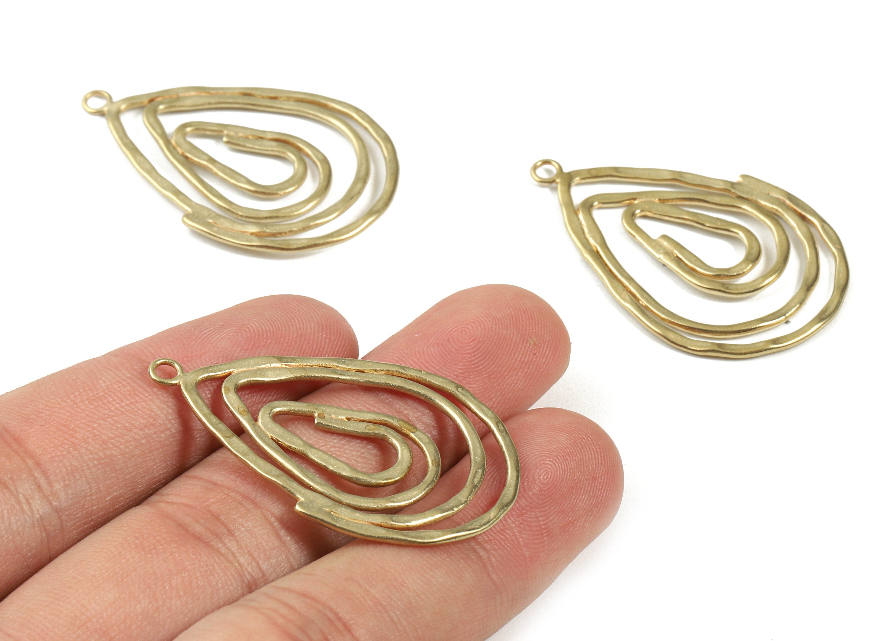 Brass Drop Charms - Raw Brass Drop Hammered Wire Charms and Pendant - Brass Drop Necklace - Jewelry Supplies - 40.52x25.98x1.3mm - PP3044 - DOMEDBAZAAR