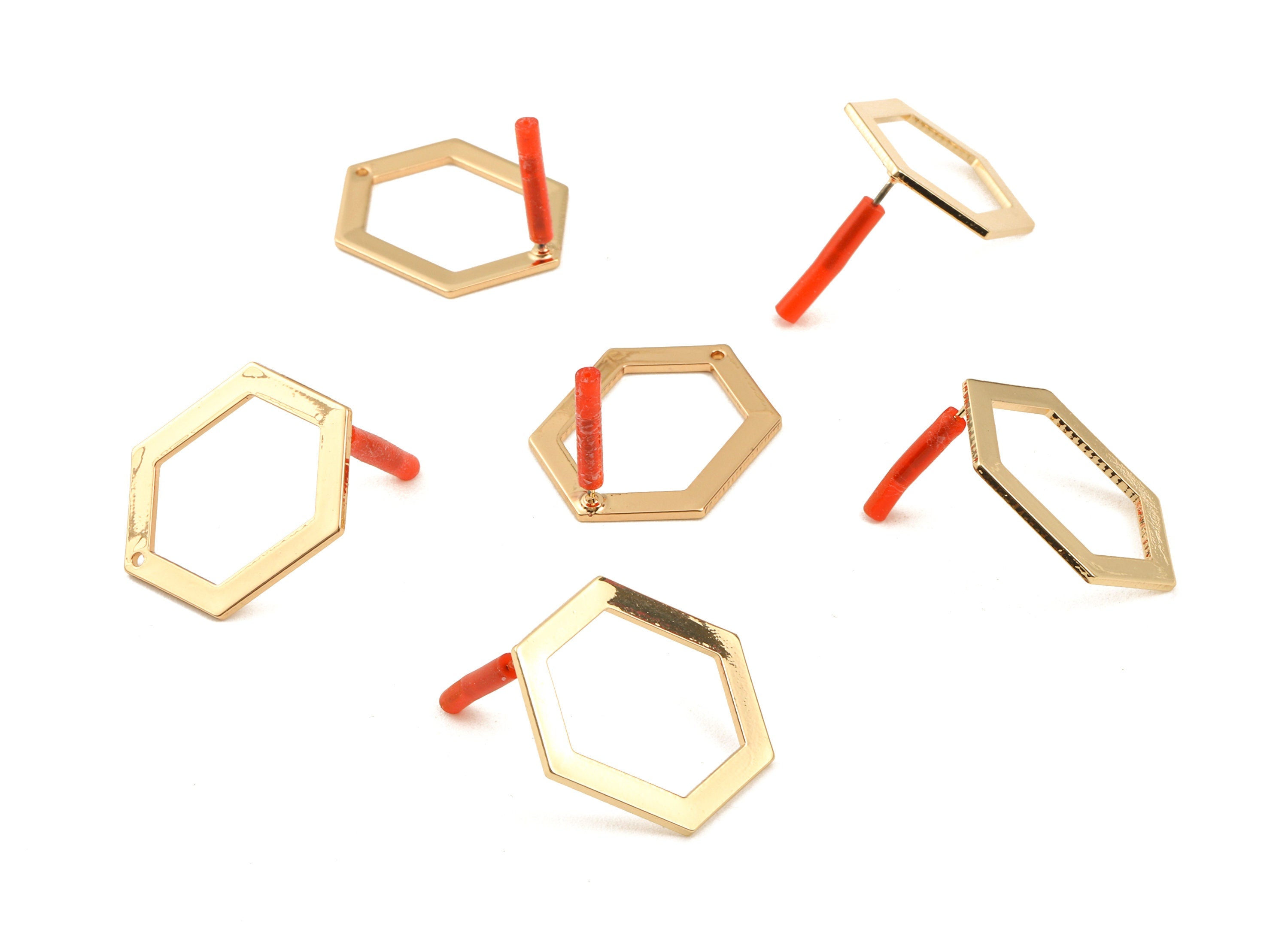 Brass Hexagon Earring Post - Brass Hexagon Earring Stud - Gold Tone Plated Brass - Earring Post - Jewelry Supplies - 26x19x1mm - PP3030 - DOMEDBAZAAR