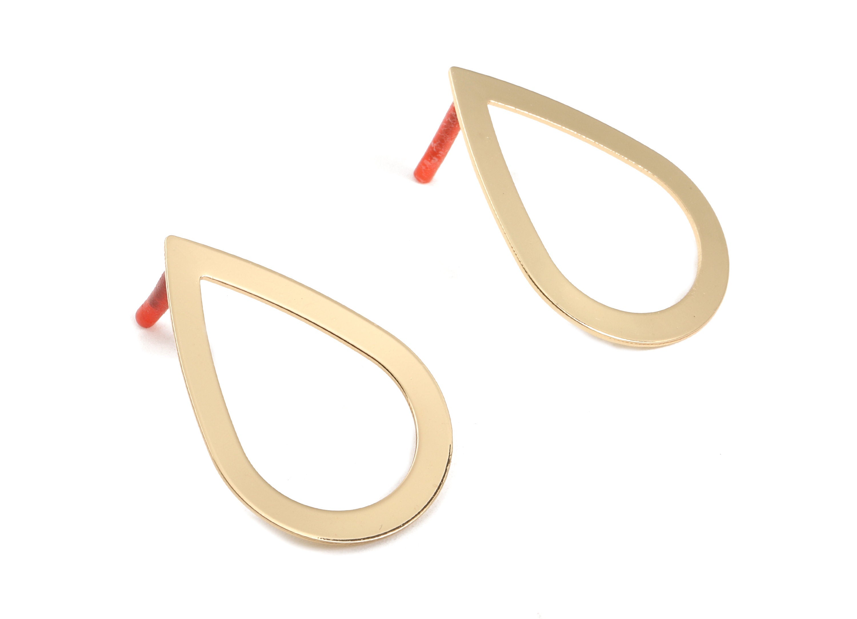 Brass Drop Earring Post - Brass Drop Earring Stud - Gold Tone Plated Brass - Earring Post - Jewelry Supplies - 40x27x0.8mm - PP3035 - DOMEDBAZAAR