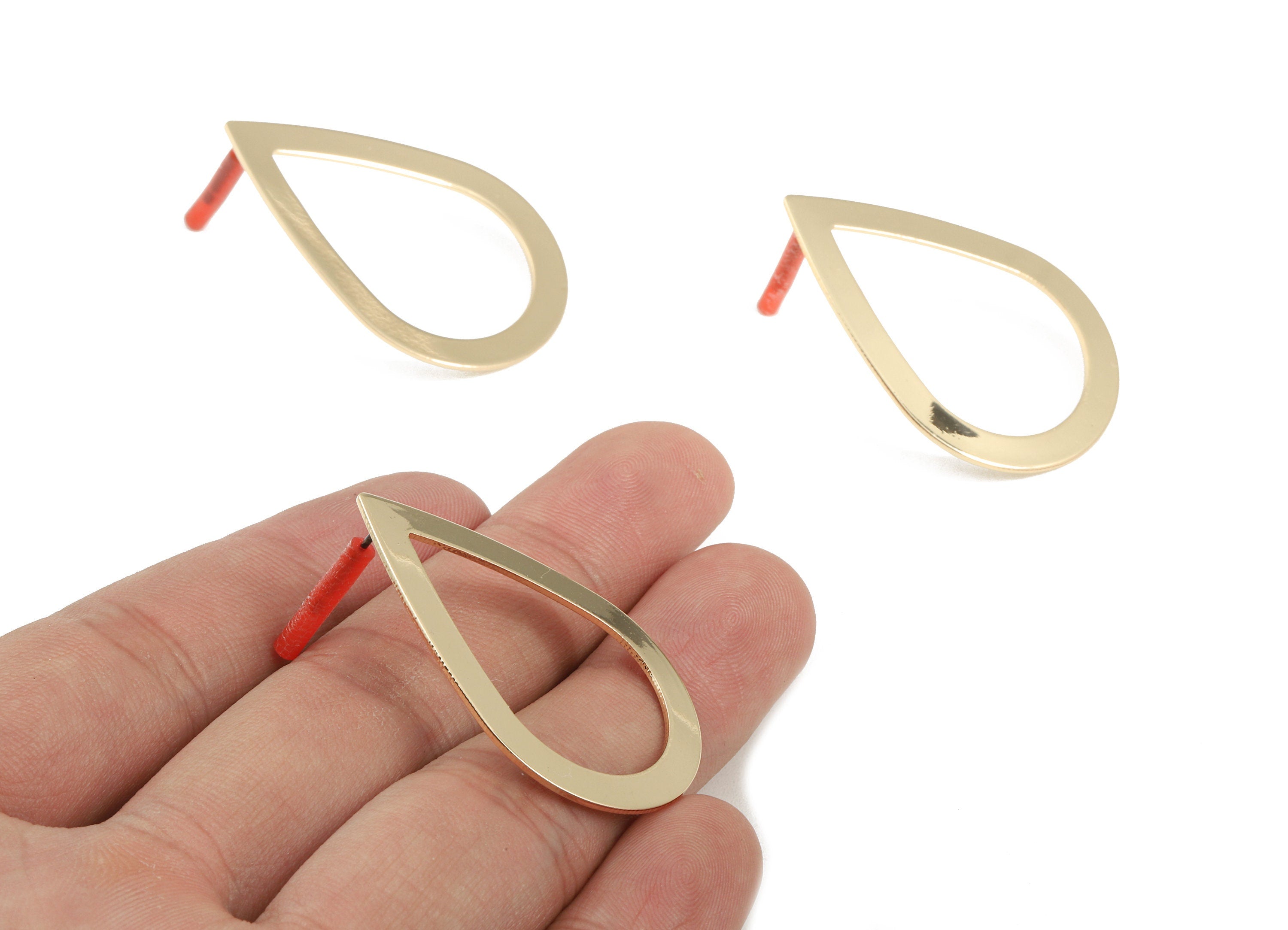 Brass Drop Earring Post - Brass Drop Earring Stud - Gold Tone Plated Brass - Earring Post - Jewelry Supplies - 40x27x0.8mm - PP3035 - DOMEDBAZAAR