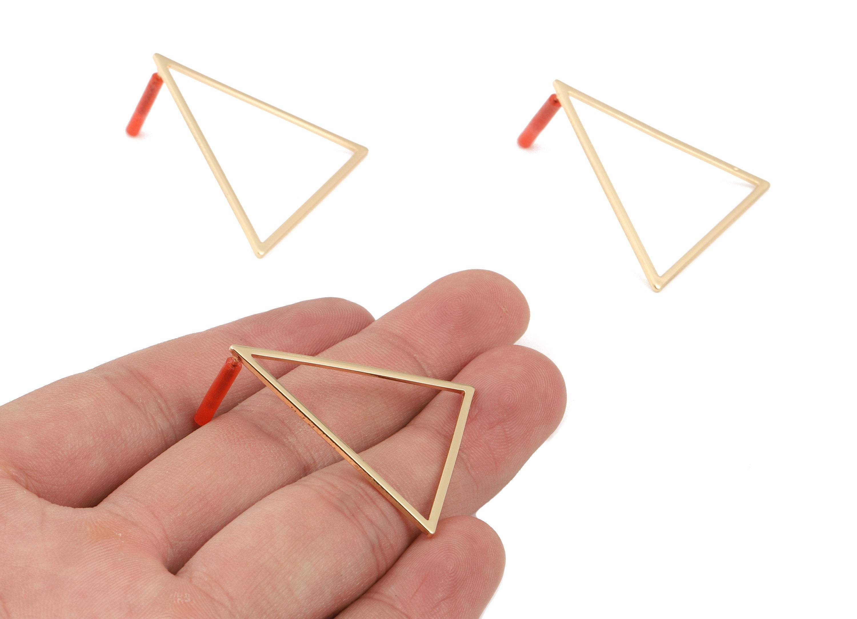 Brass Triangle Earring Post - Brass Triangle Earring Stud - Gold Tone Plated Brass - Jewelry Supplies - 36.08x30.51x1mm - PP3032 - DOMEDBAZAAR