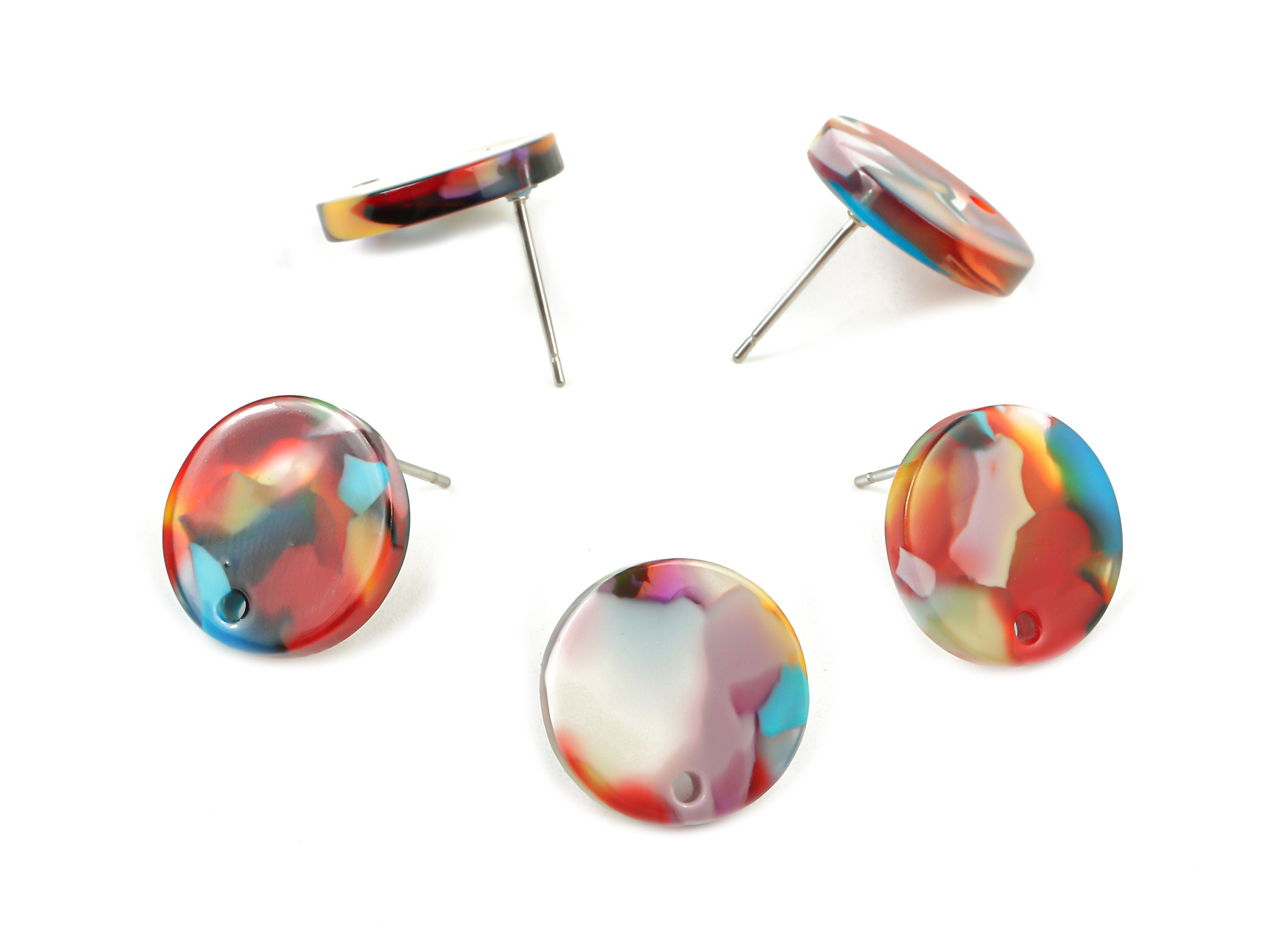 Acetate Round Earring Stud - Acetate Round Earring Post - Earring Stud Findings - Color Code: A21 - 14.84x14.84x2.49mm - AC1385-A21 - DOMEDBAZAAR