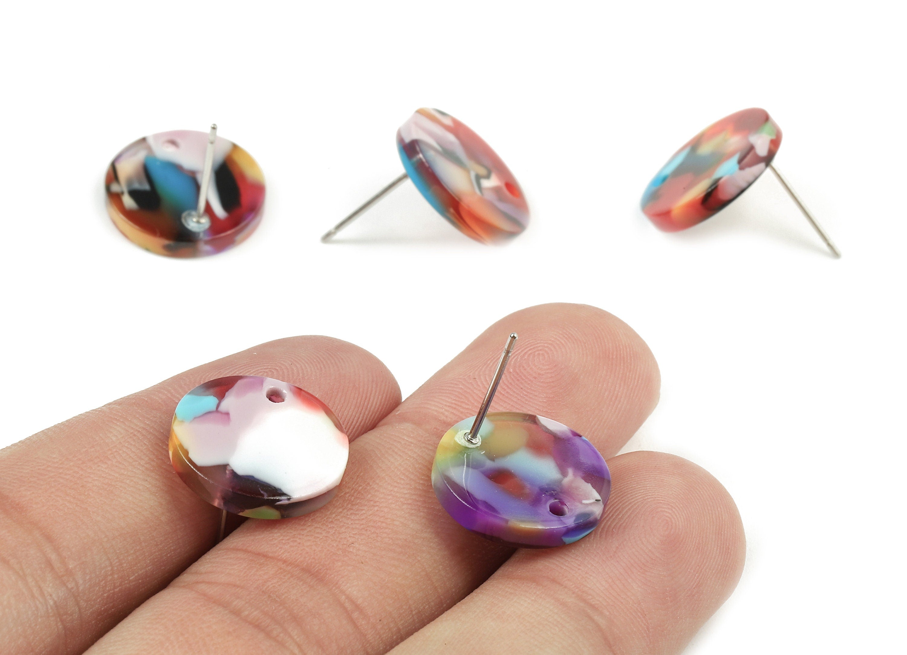 Acetate Round Earring Stud - Acetate Round Earring Post - Earring Stud Findings - Color Code: A21 - 14.84x14.84x2.49mm - AC1385-A21 - DOMEDBAZAAR
