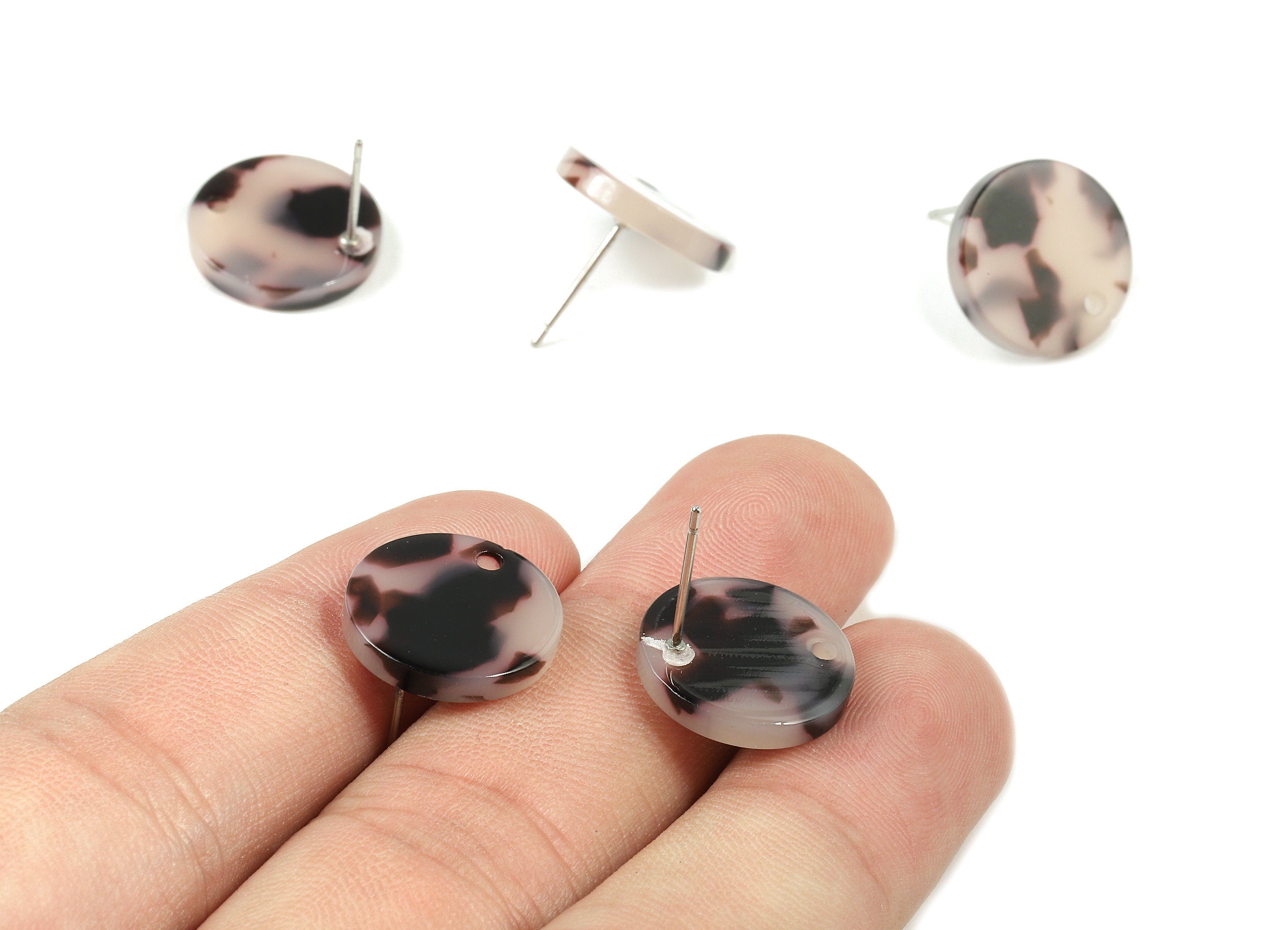 Acetate Round Earring Stud - Blonde Tortoise Shell Earring Post - Earring Stud Findings - Color Code: A06 - 14.84x14.84x2.49mm - AC1385-A06 - DOMEDBAZAAR