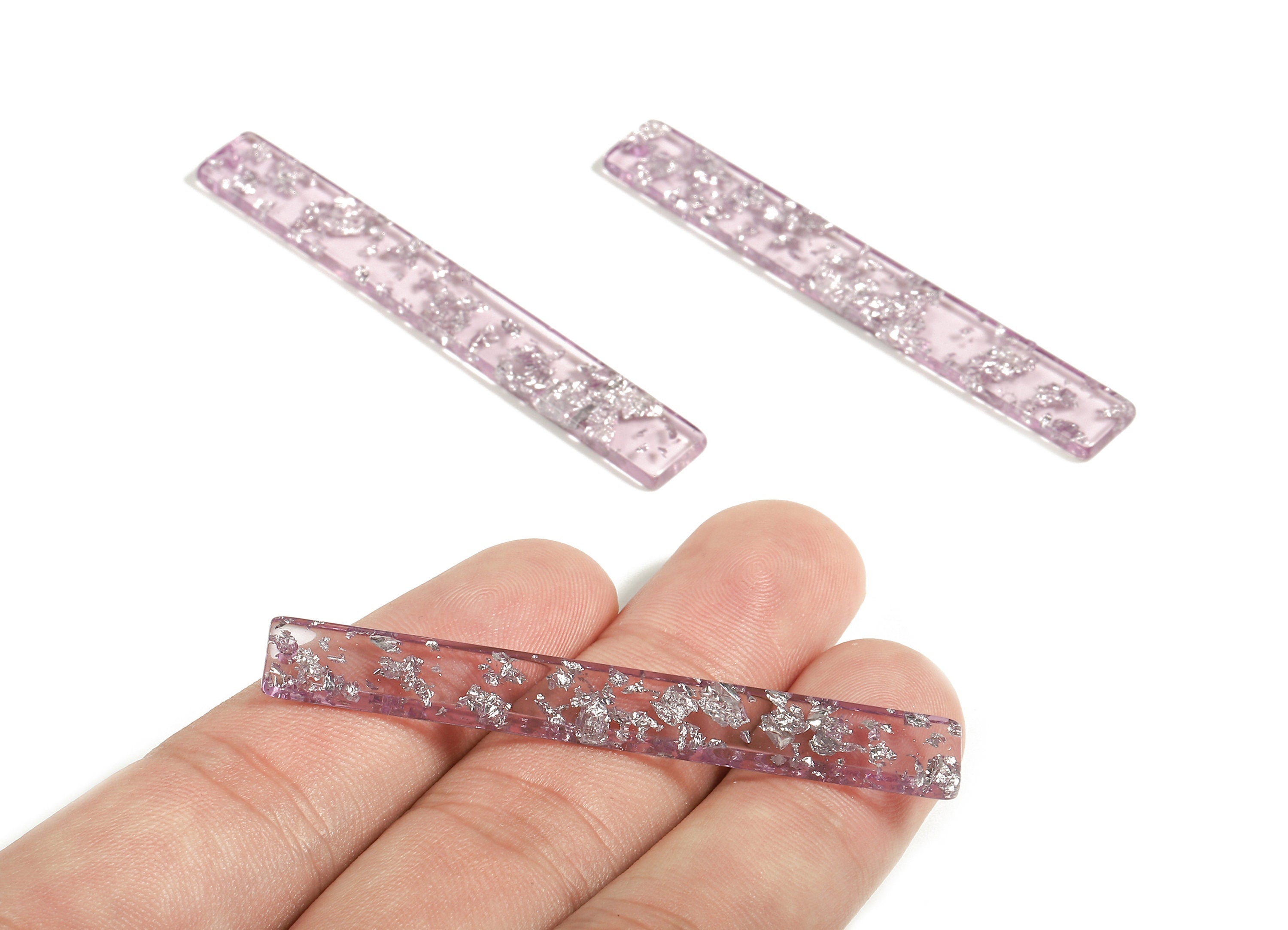 Acetate Stick Charm - Bar Earrings and Pendant - Purple Acrylic & Silver Confetti - Color Code: A375 - 59.7x7.8x2.5mm - AC1049-A375 - DOMEDBAZAAR