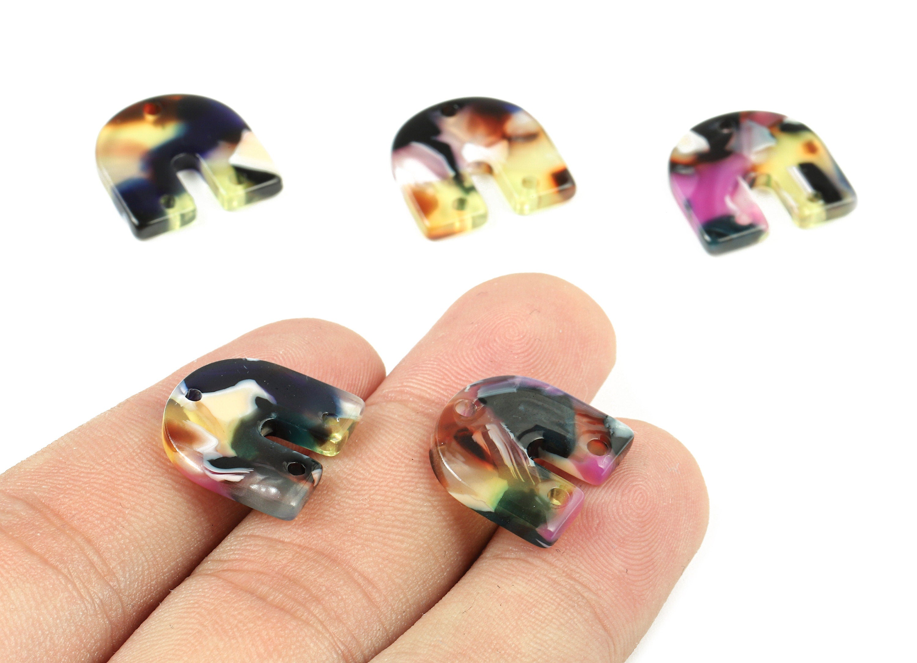 Acetate U Connectors with 3 Holes - Acetate U Earring and Pendant - Connector Findings - Color Code: A11 - 15.85x16.71x2.65mm - AC1353-A11 - DOMEDBAZAAR