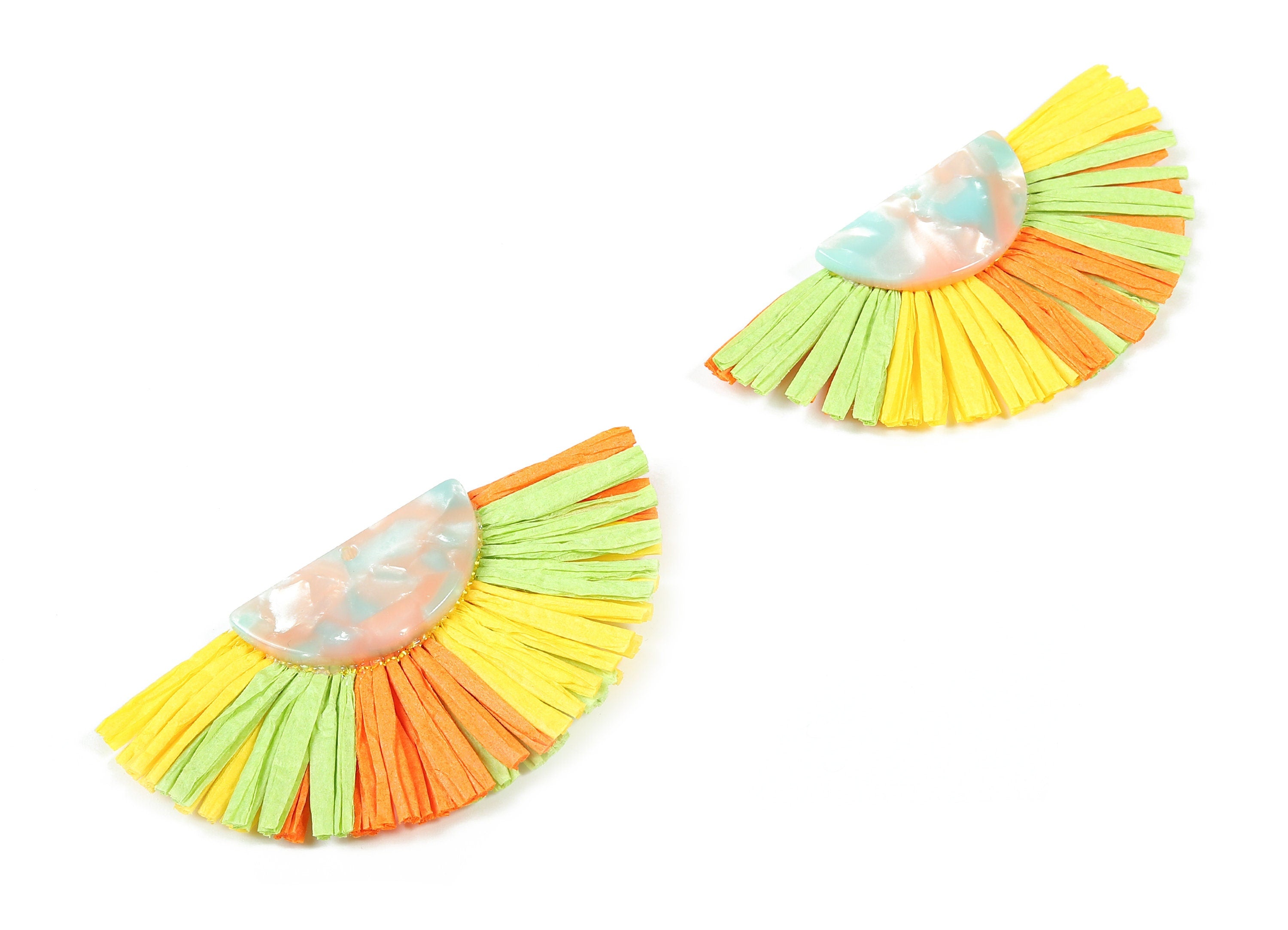 Acetate Semicircle Raffia Tassels Charms - Earrings with Fan Tassels - Double-Layer Raffia - Color Code: A97 - 74.28x39.62x5.5mm - AC1773 - DOMEDBAZAAR