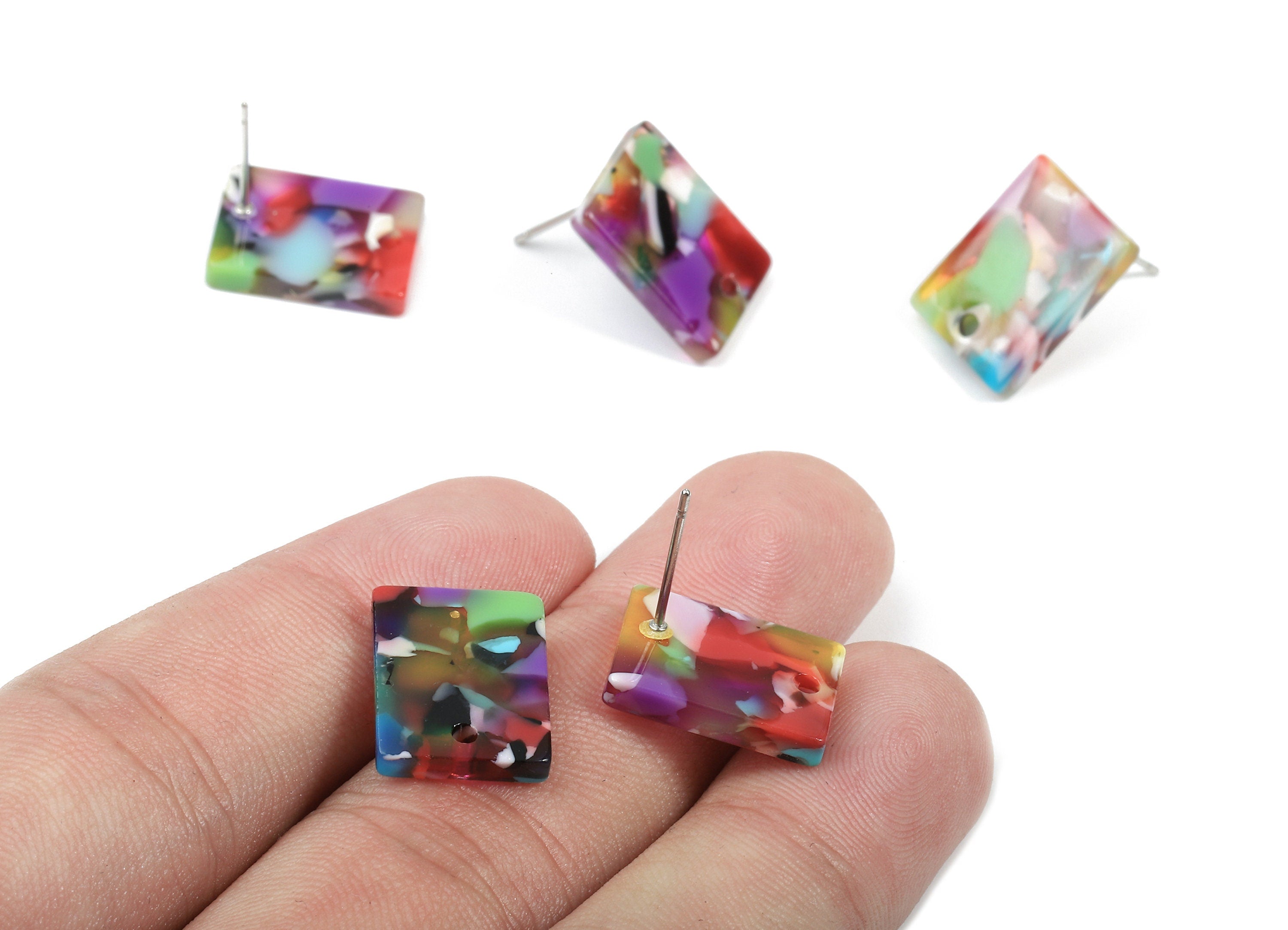 Acetate Rectangle Earring Stud - Rectangle Earring Post and Stud - Earring Findings - Color Code: A21 - 15.43x11.72x2.5mm- AC1663-A21 - DOMEDBAZAAR