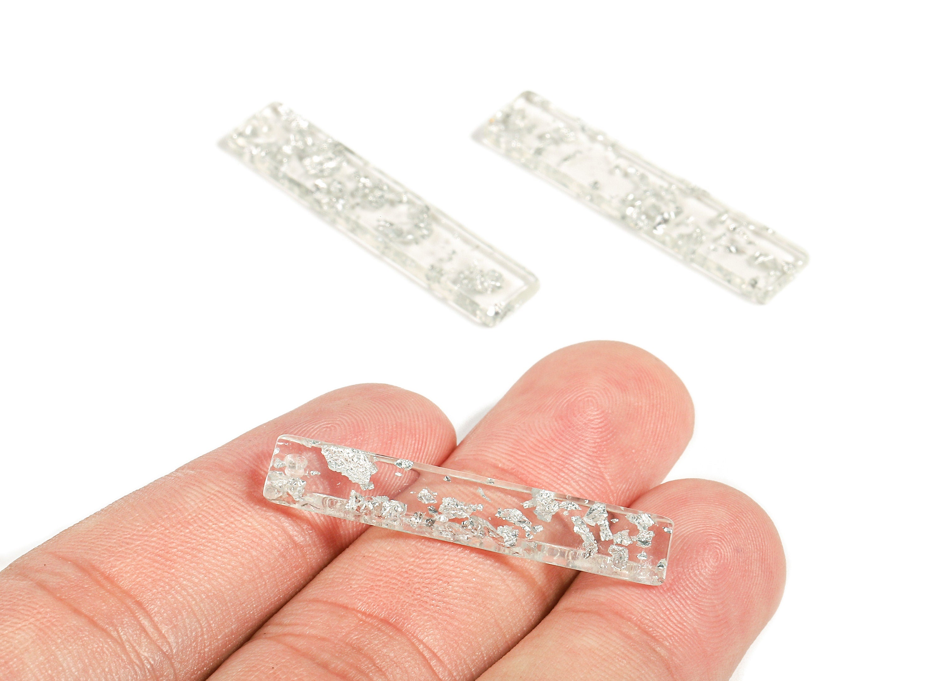 Acetate Stick Charms - Bar Earrings and Pendant - Silver Foil & Confetti - Color Code: A254 - 34.08x6.67x2.54mm - AC1026-A254 - DOMEDBAZAAR