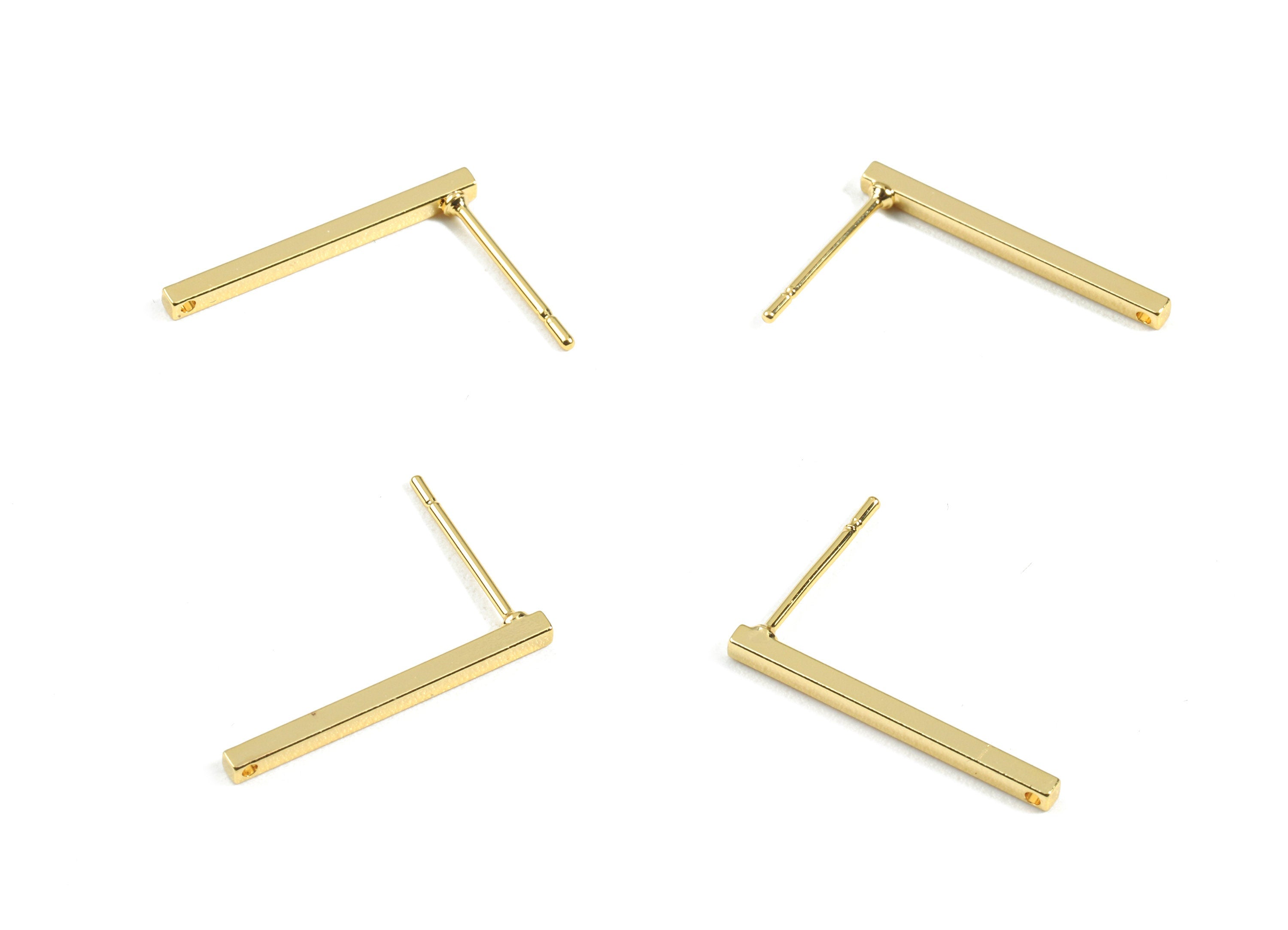 Brass Rectangle Bar Stud - Brass Flat Bar Earring Posts & Ear Studs - 18K Real Gold Plated Brass - Earring Post - 20x1.5x1.5mm - RGP2303 - DOMEDBAZAAR