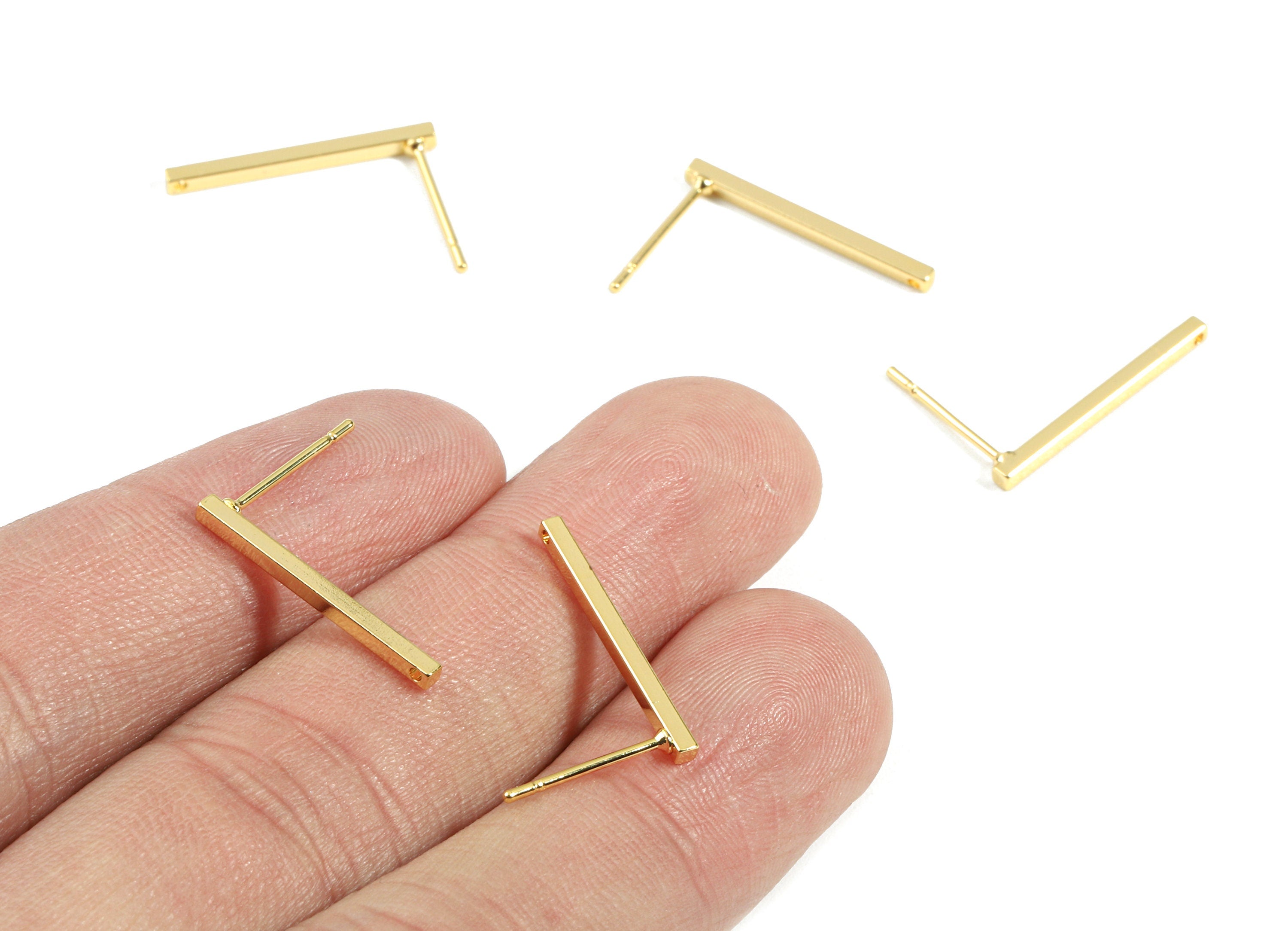 Brass Rectangle Bar Stud - Brass Flat Bar Earring Posts & Ear Studs - 18K Real Gold Plated Brass - Earring Post - 20x1.5x1.5mm - RGP2303 - DOMEDBAZAAR