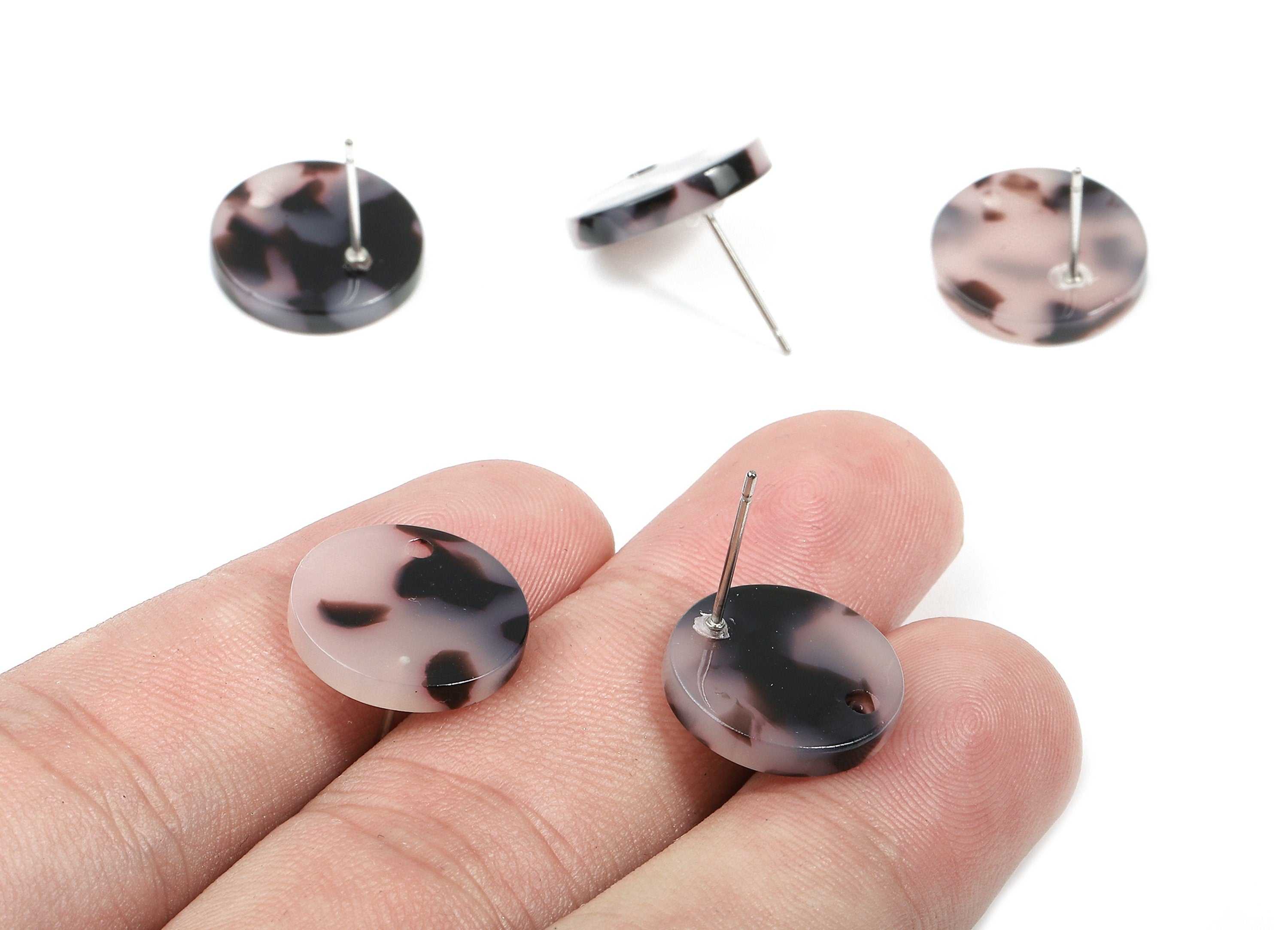 Acetate Round Earring Stud - Acetate Round Earring Post - Blonde Tortoise Shell Earrings - Color Code: A06 - 15x15x2.5mm - AC1672-A06 - DOMEDBAZAAR