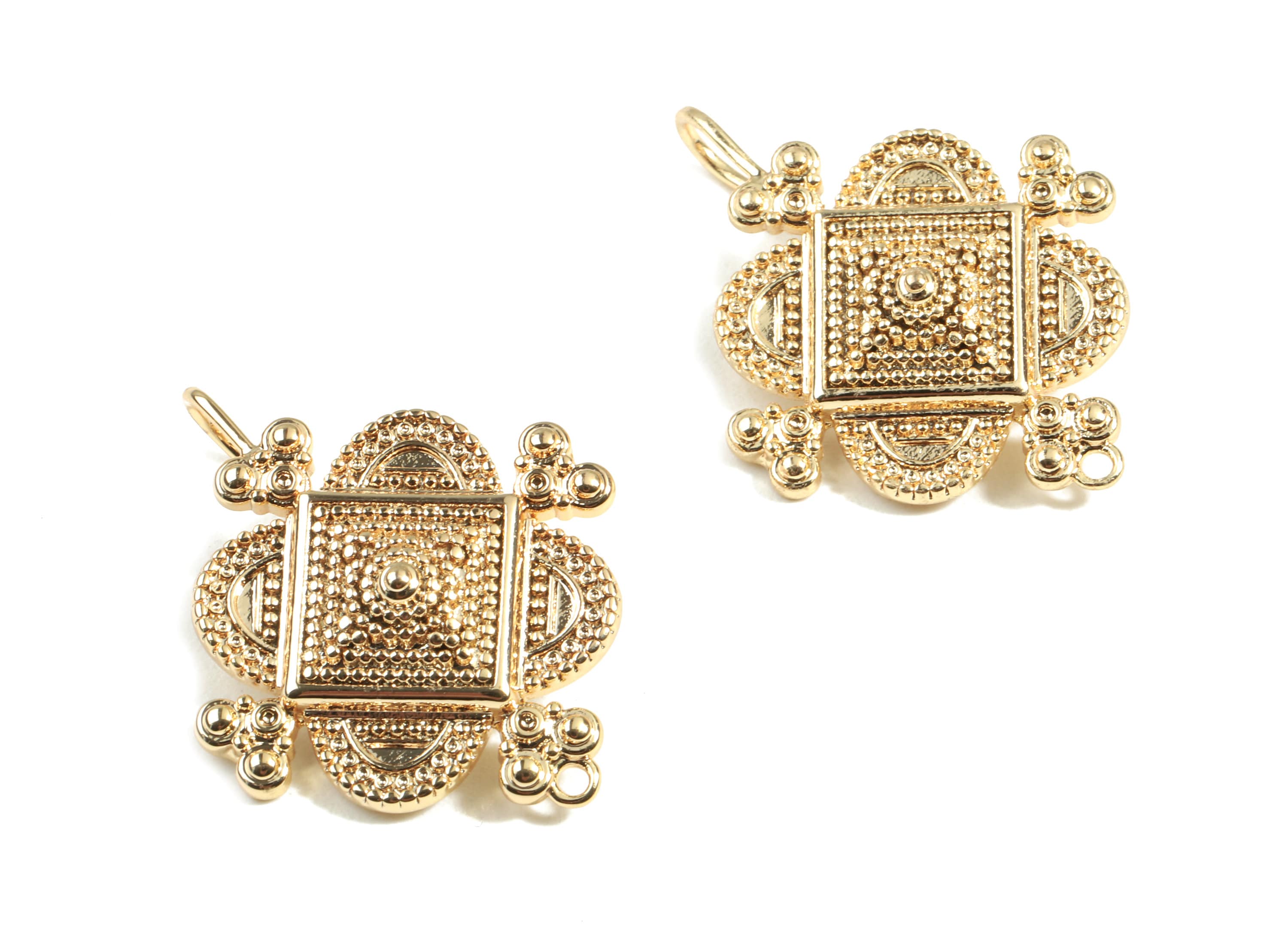 Brass Half Moons Earring Hooks - Brass Square Earring Post - 18K Real Gold Plated Brass - Jewelry Supplies - 32.42x25.02x4.08mm - RGP2371 - DOMEDBAZAAR