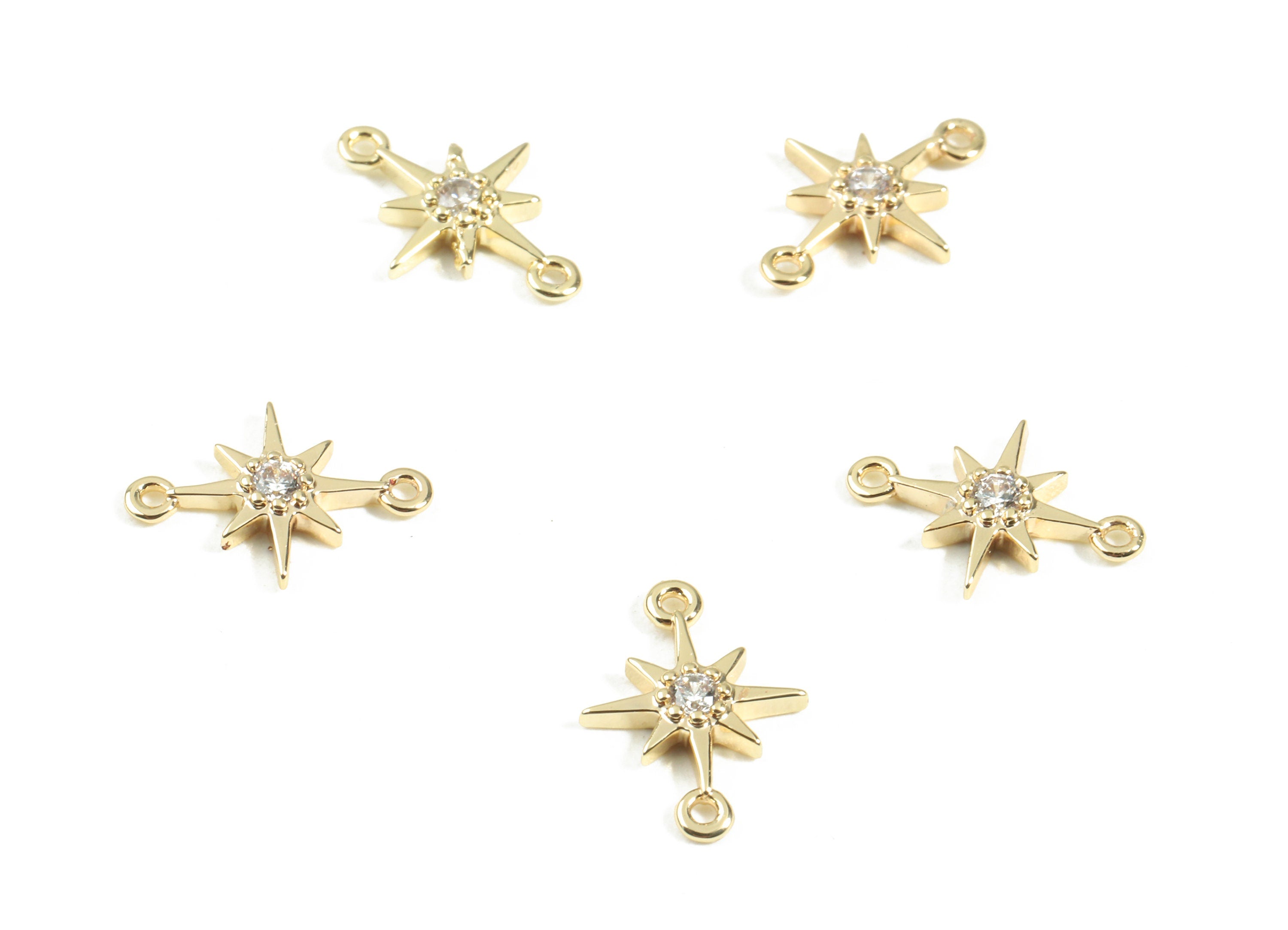 Brass Star Connectors With Zircons - Brass Star Earring Pendant and Necklace - 18K Real Gold Plated Brass - 11.74x8.49x1.8mm - RGP2436 - DOMEDBAZAAR