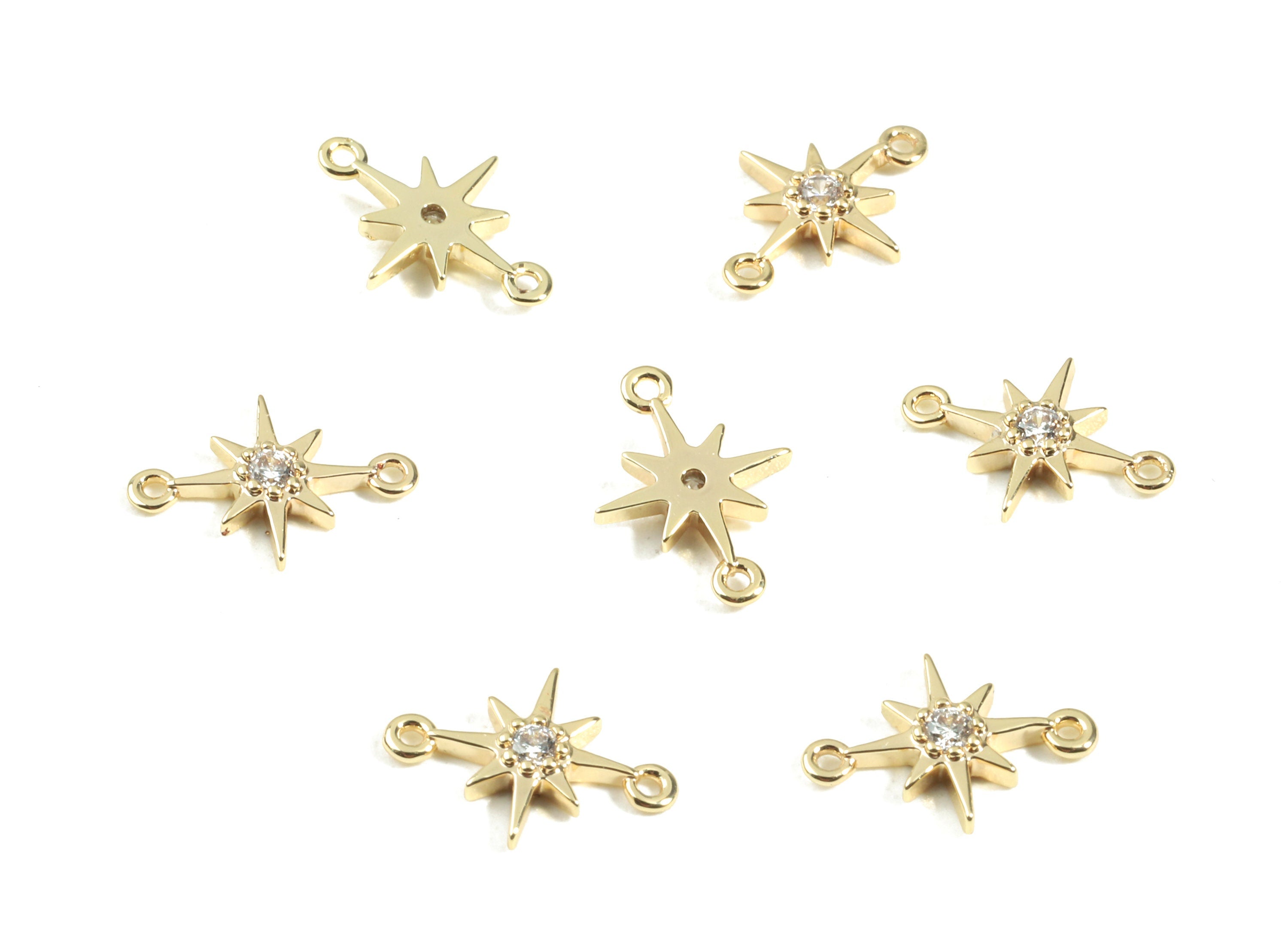 Brass Star Connectors With Zircons - Brass Star Earring Pendant and Necklace - 18K Real Gold Plated Brass - 11.74x8.49x1.8mm - RGP2436 - DOMEDBAZAAR