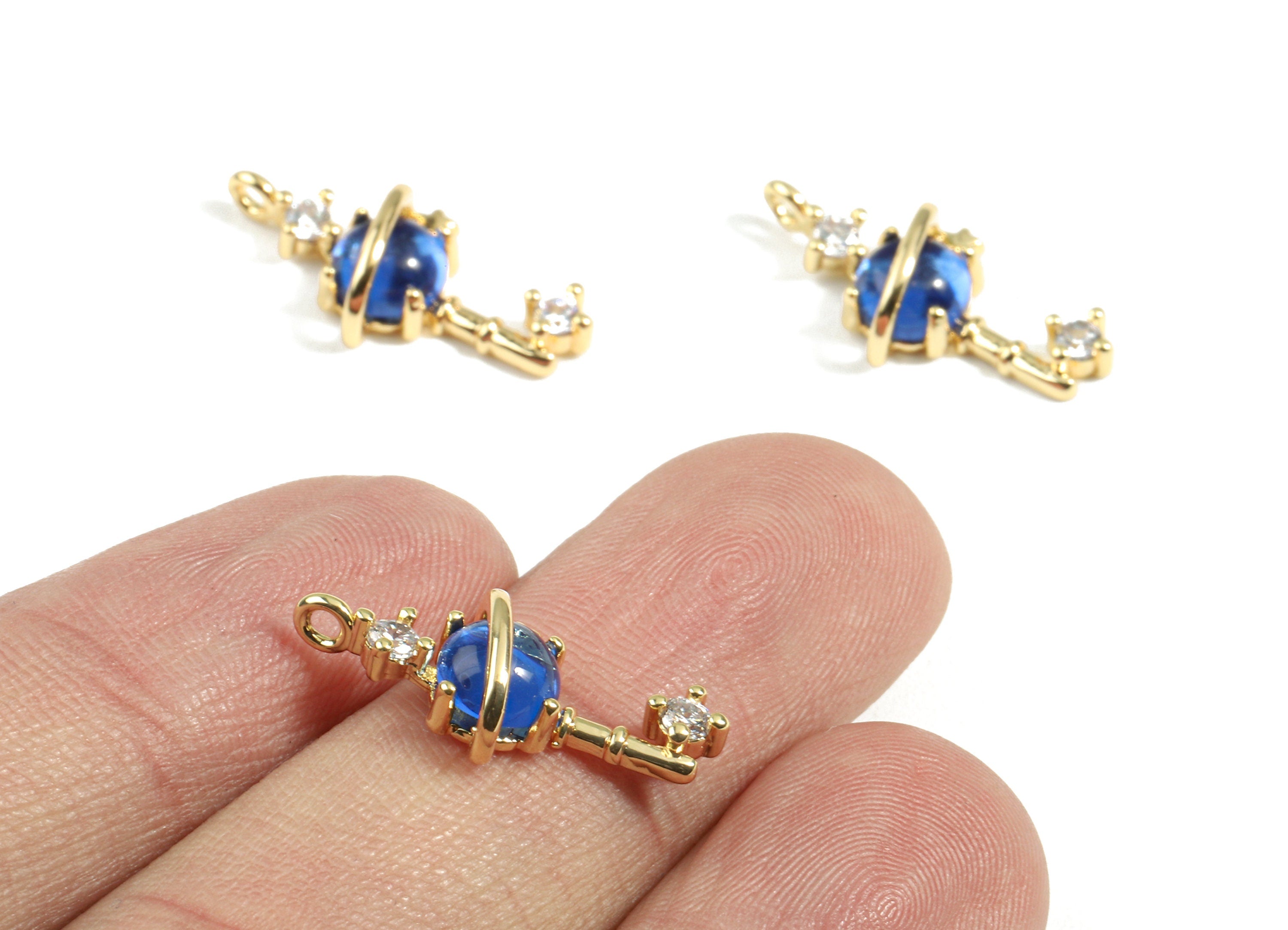 Brass Key Charms With Zircons - Brass Key Earring Pendant and Necklace - 18K Real Gold Plated Brass - 21.13x10.12x5.42mm - RGP2435 - DOMEDBAZAAR