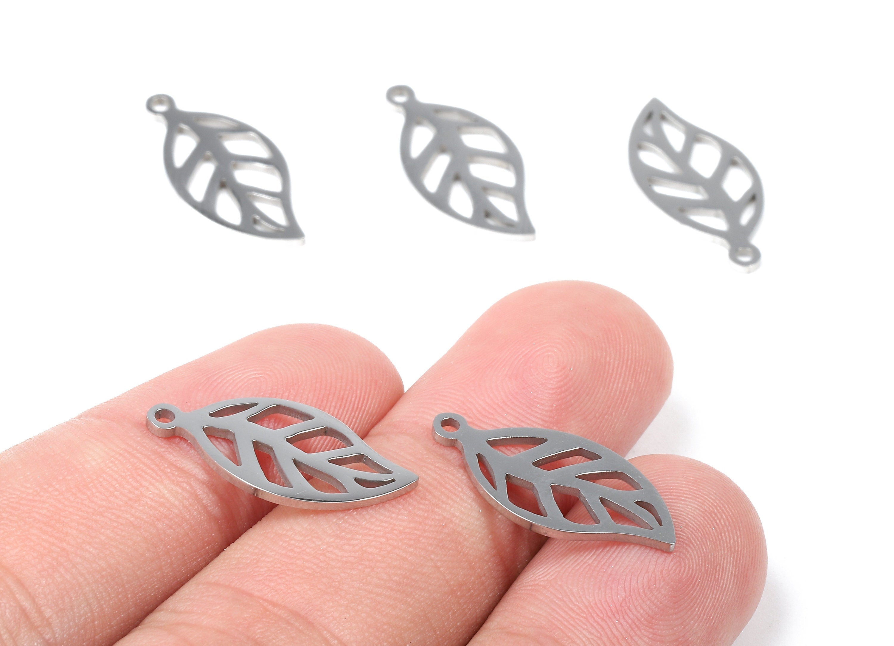 Stainless Steel Leaf Charms - Leaf Earrings and Pendant - Bracelet Pendant - Jewelry Supplies - 21.21x10.34x0.94mm - SS1049 - DOMEDBAZAAR