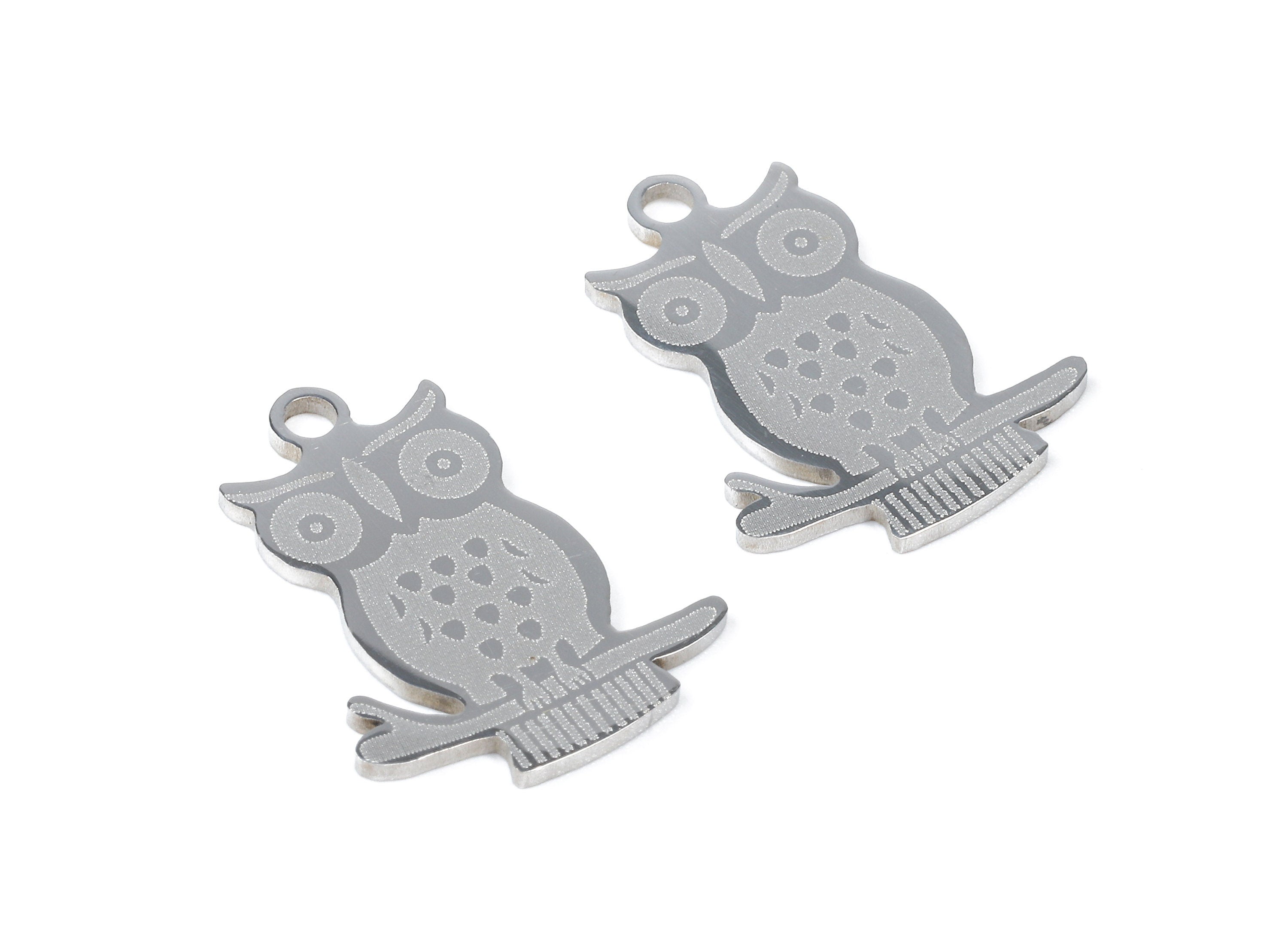 Stainless Steel Hoot Owl Charms - Hoot Owl Earrings and Pendant - Bracelet Pendant - Jewelry Supplies - 18.89x14.78x0.95mm - SS1021 - DOMEDBAZAAR