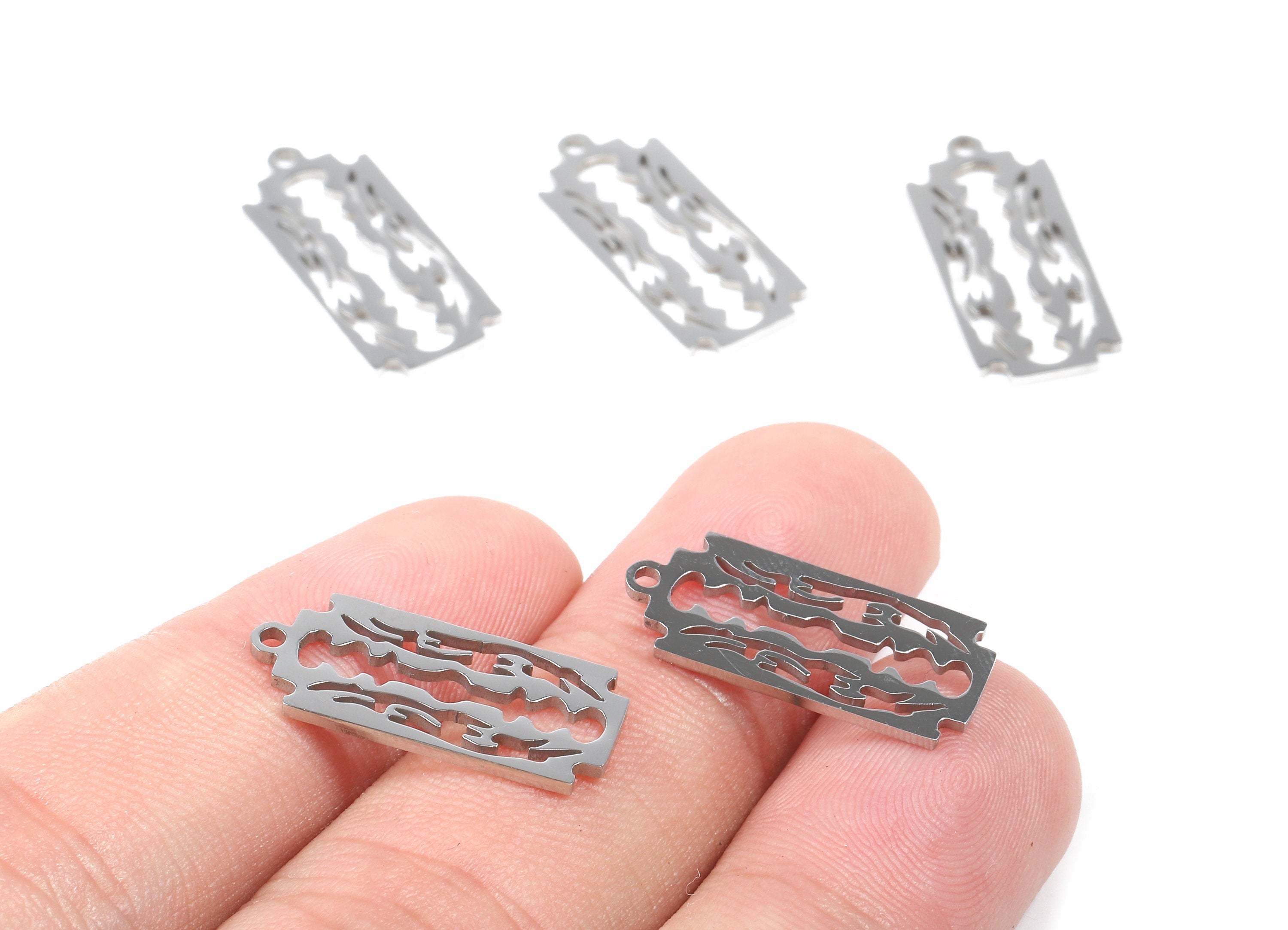 Stainless Steel Razor Blade Charms - Razor Blade Earrings and Pendant - Bracelet Pendant - Jewelry Supplies - 21.84x9.86x0.95mm - SS1055 - DOMEDBAZAAR