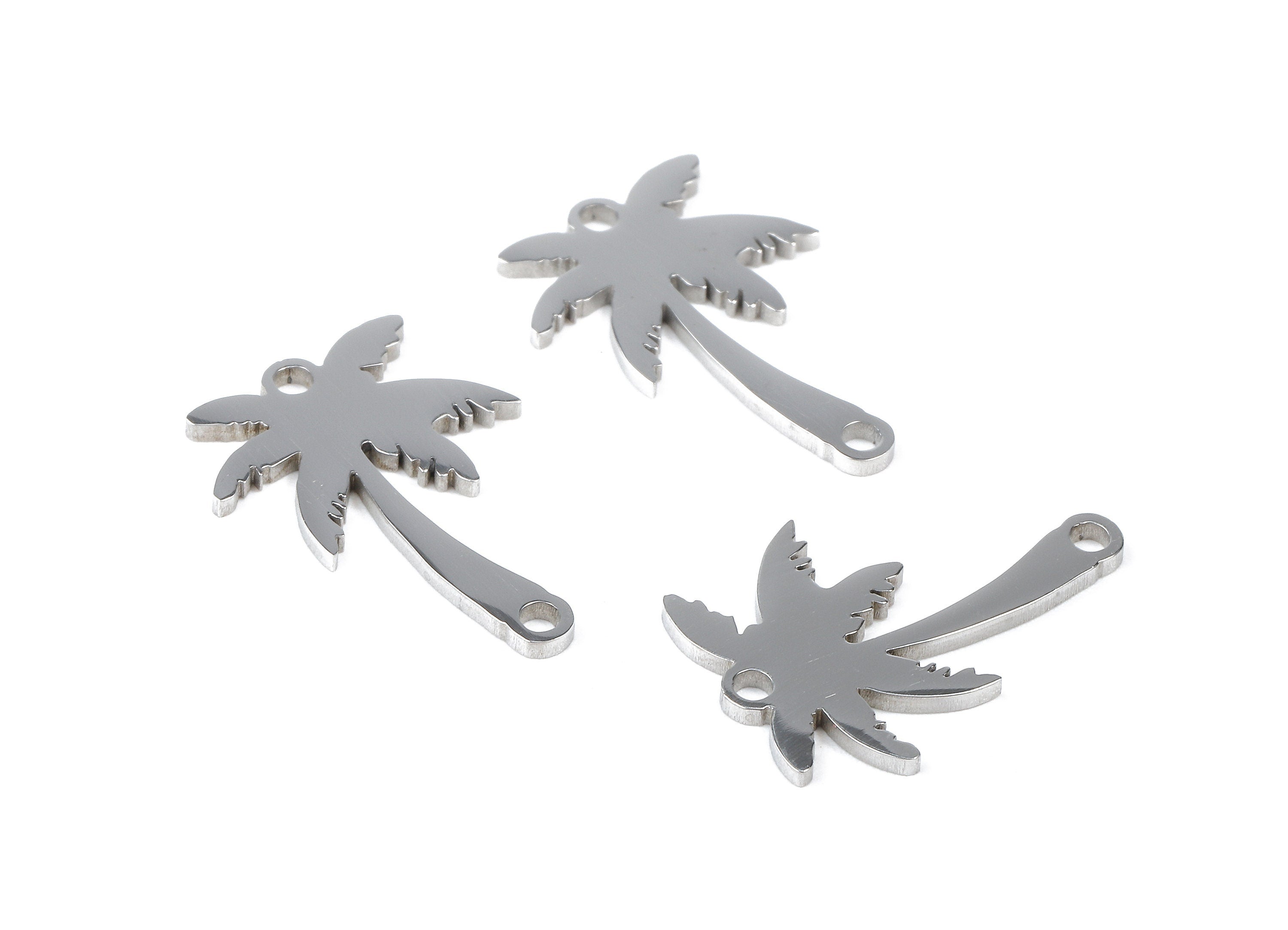 Stainless Steel Palm Tree Connector - Palm Tree Earrings Charms and Pendant - Bracelet Pendant - 19.98x13.76x0.92mm - SS1124 - DOMEDBAZAAR