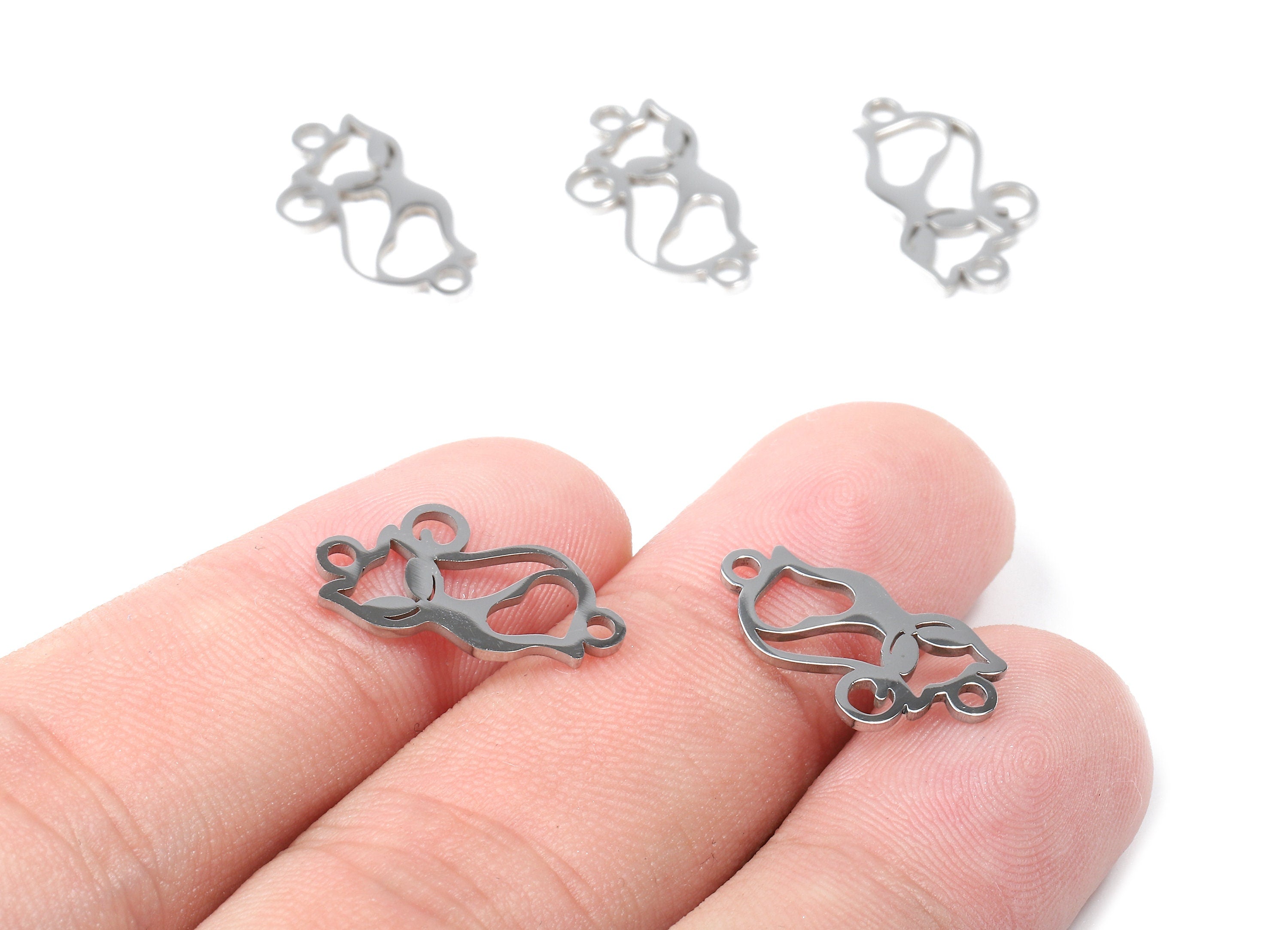 Stainless Steel Cat Connector - Cat Earrings Charms and Pendant - Bracelet Pendant - 18.14x9.2x0.95mm - SS1143 - DOMEDBAZAAR