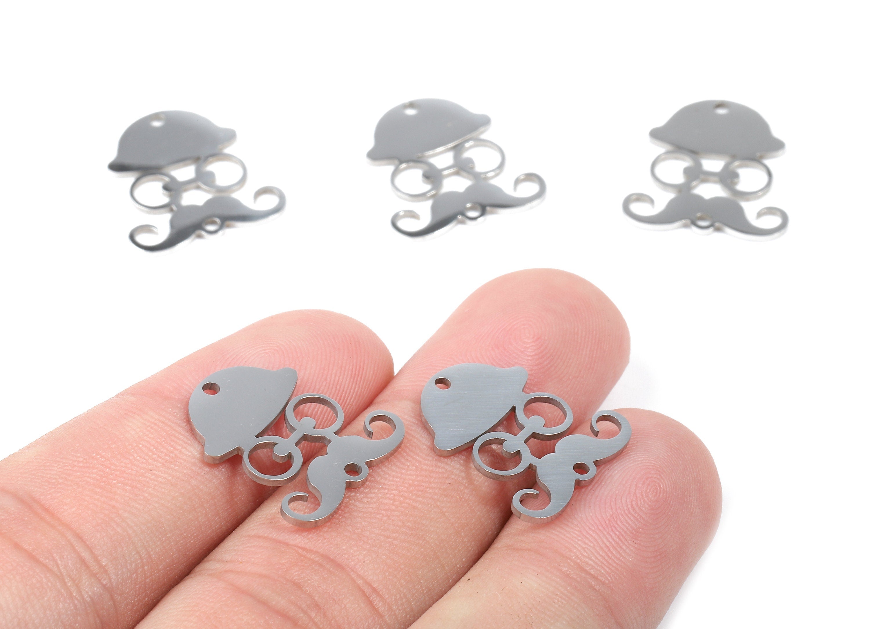 Stainless Steel Mustache Connector - Eyeglass and Hat Earrings Charms and Pendant - Bracelet Pendant - 17.83x16.18x0.93mm - SS1131 - DOMEDBAZAAR