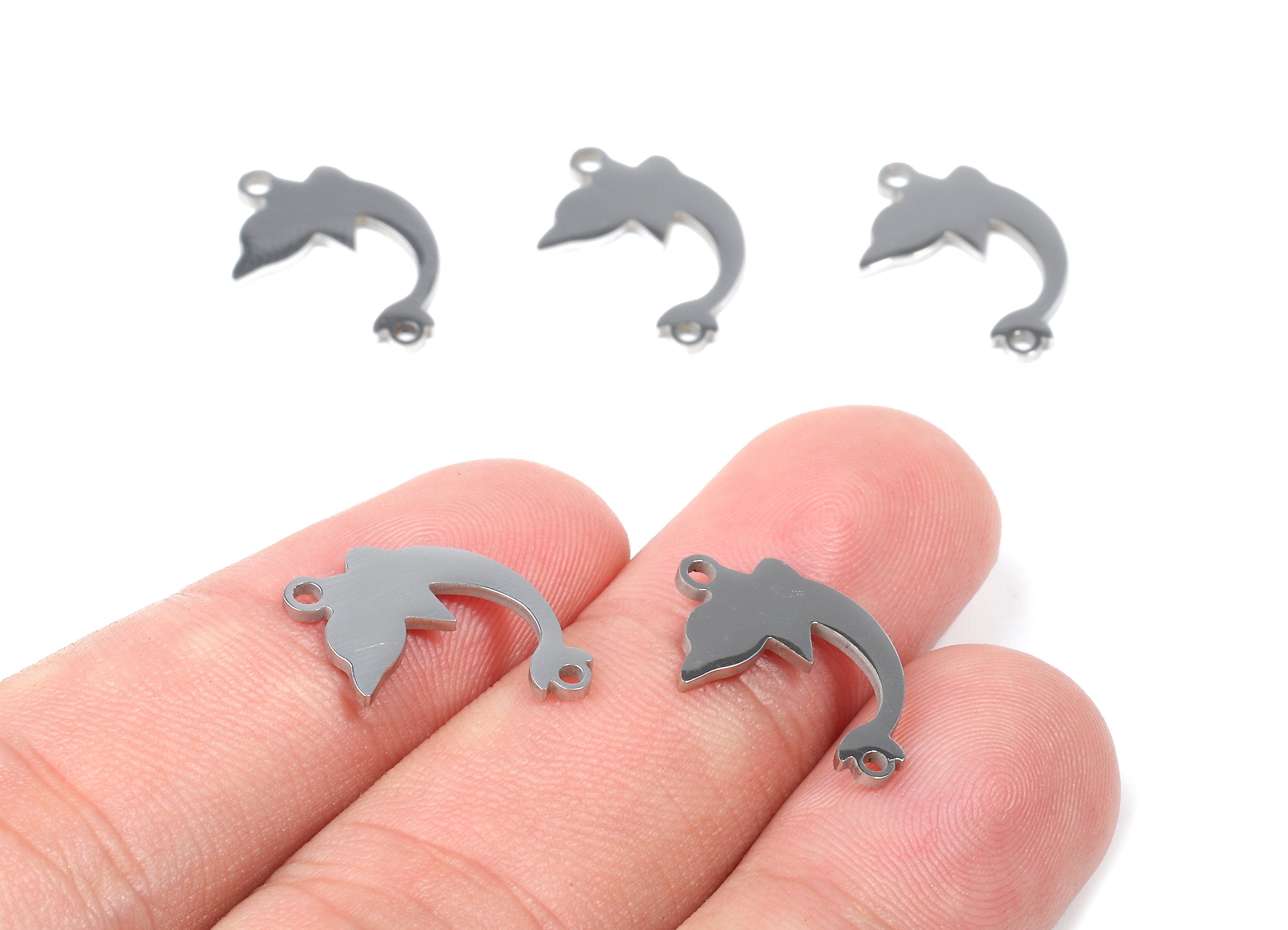 Stainless Steel Dolphin Connector - Dolphin Earrings Charms and Pendant - Bracelet Pendant - 18.07x11.42x0.95mm - SS1109 - DOMEDBAZAAR