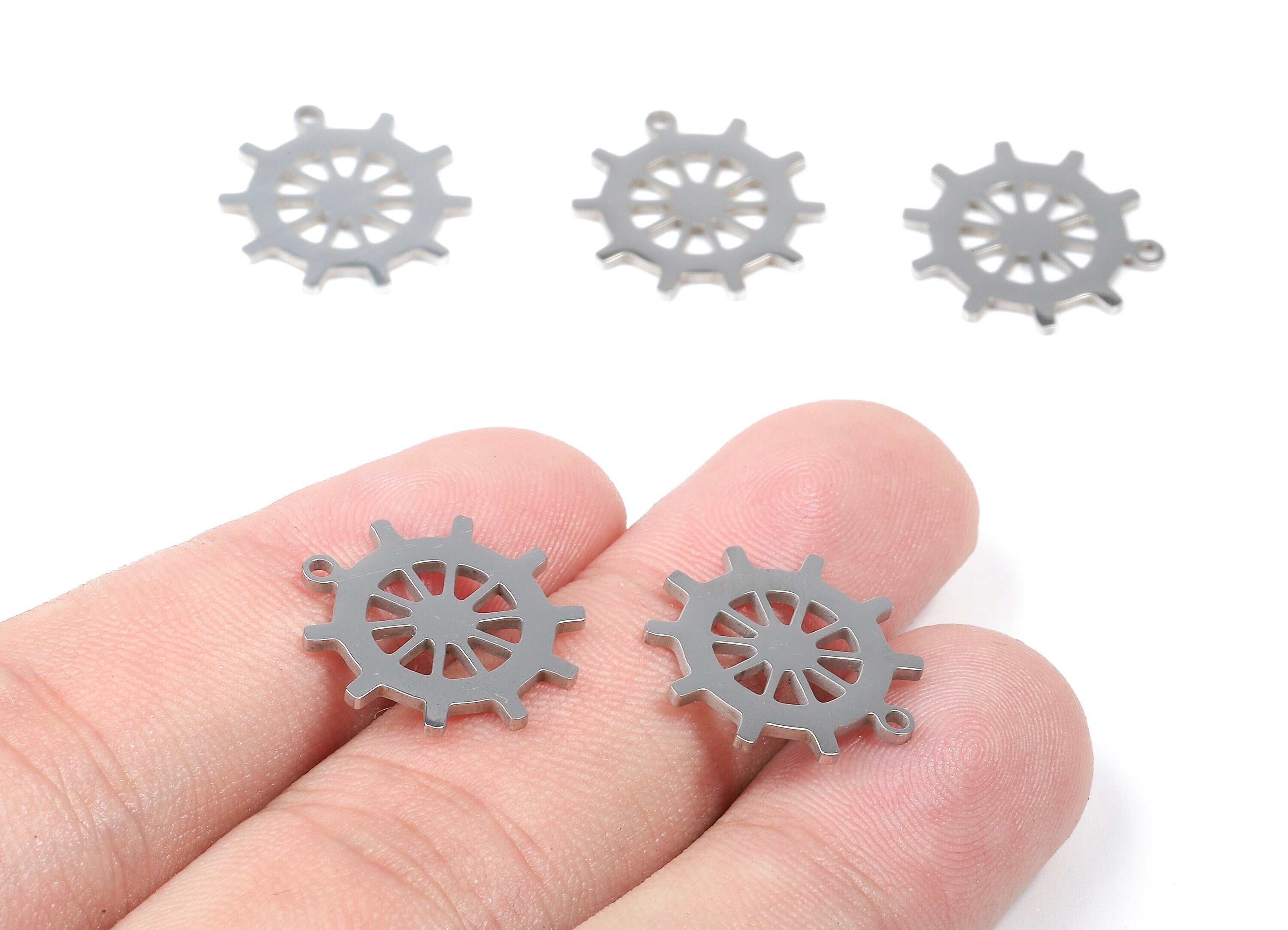 Stainless Steel Rudder Charms - Rudder Earrings and Pendant - Bracelet Pendant - Jewelry Supplies - 17.35x16.27x0.93mm - SS1085 - DOMEDBAZAAR