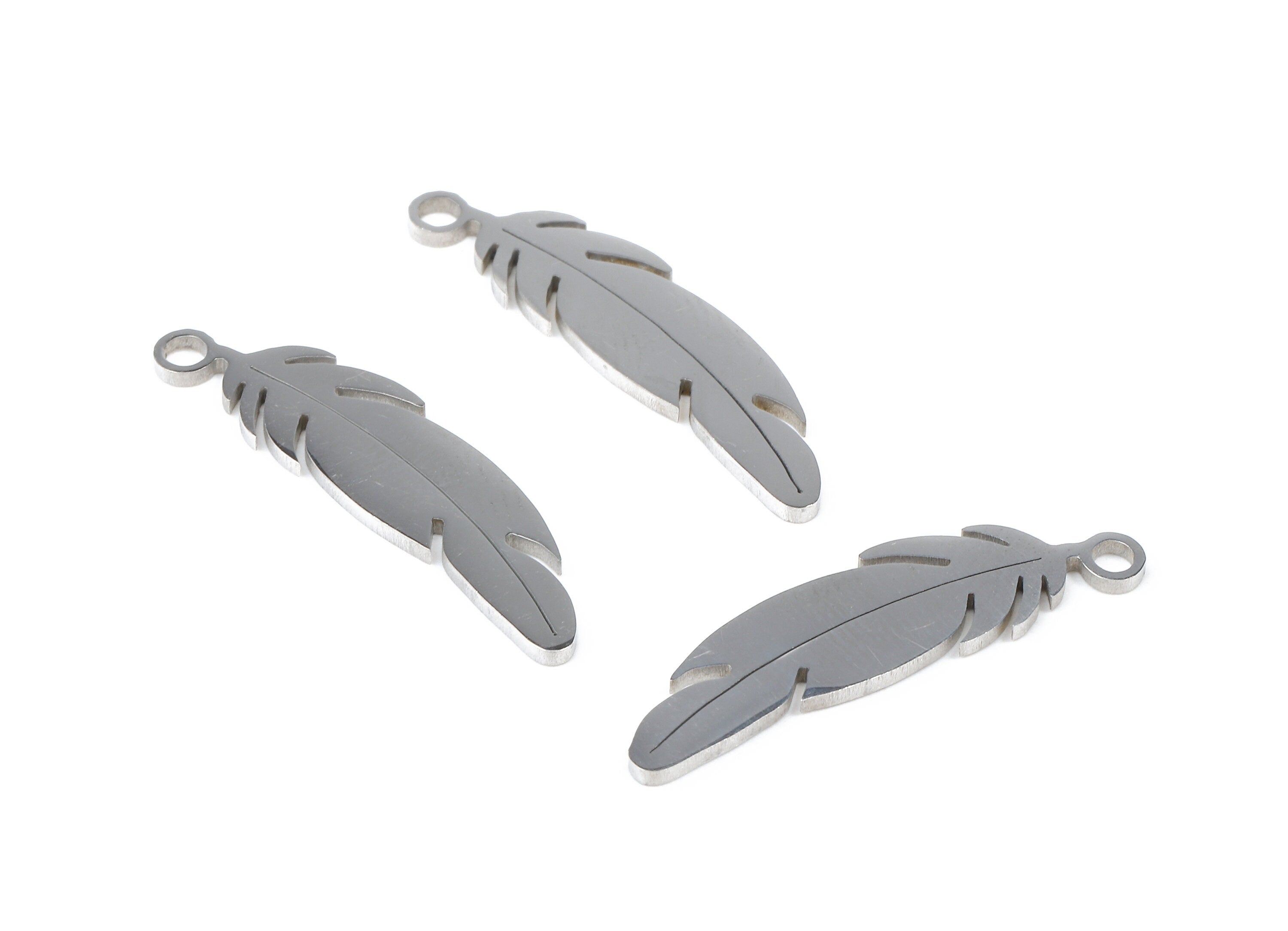 Stainless Steel Feather Charms - Feather Earrings and Pendant - Bracelet Pendant - Jewelry Supplies - 26.17x7.01x0.95mm - SS1022 - DOMEDBAZAAR