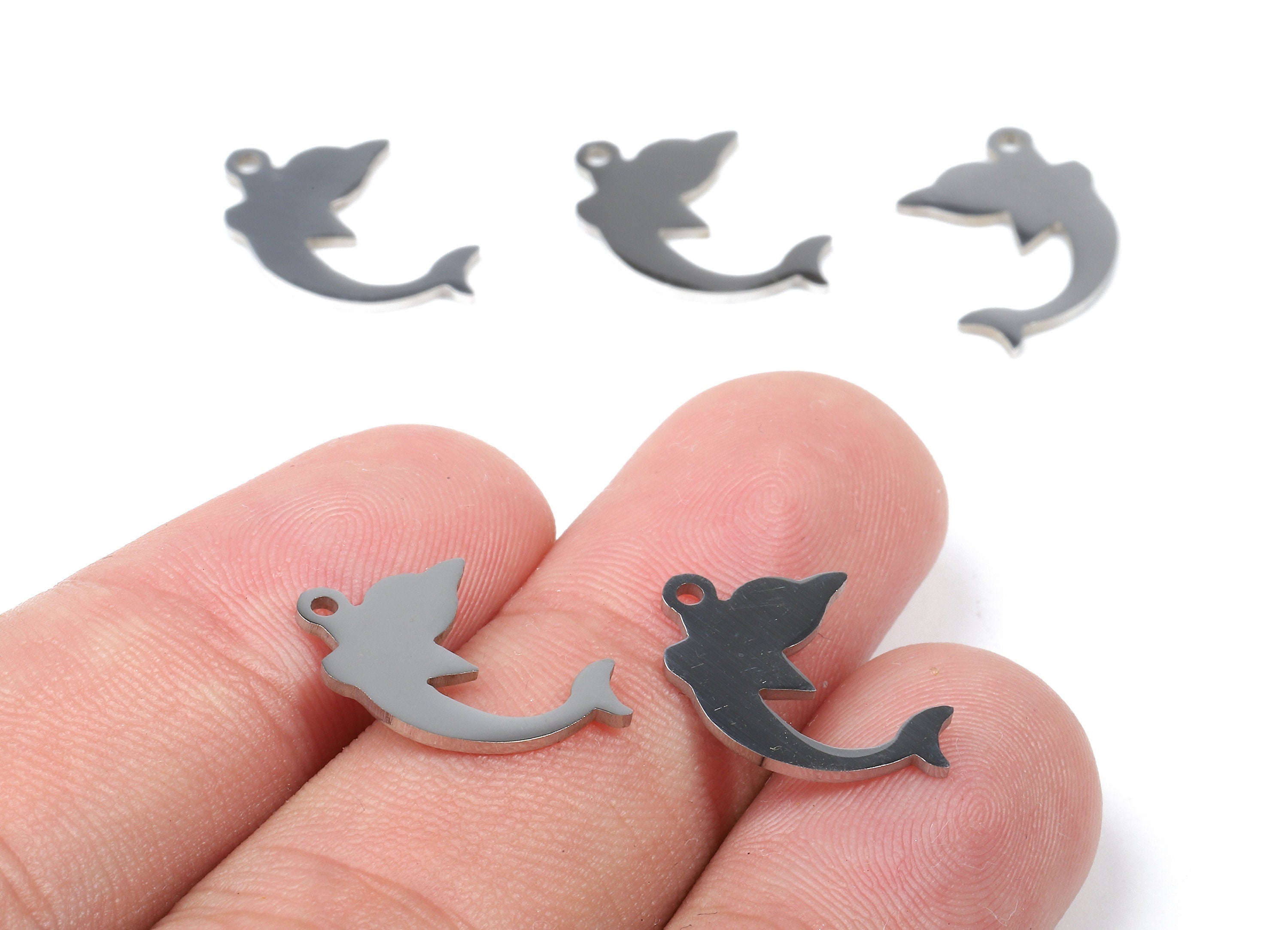 Stainless Steel Dolphin Charms - Dolphin Earrings and Pendant - Bracelet Pendant - Jewelry Supplies - 17.5x11.42x0.95mm - SS1052 - DOMEDBAZAAR