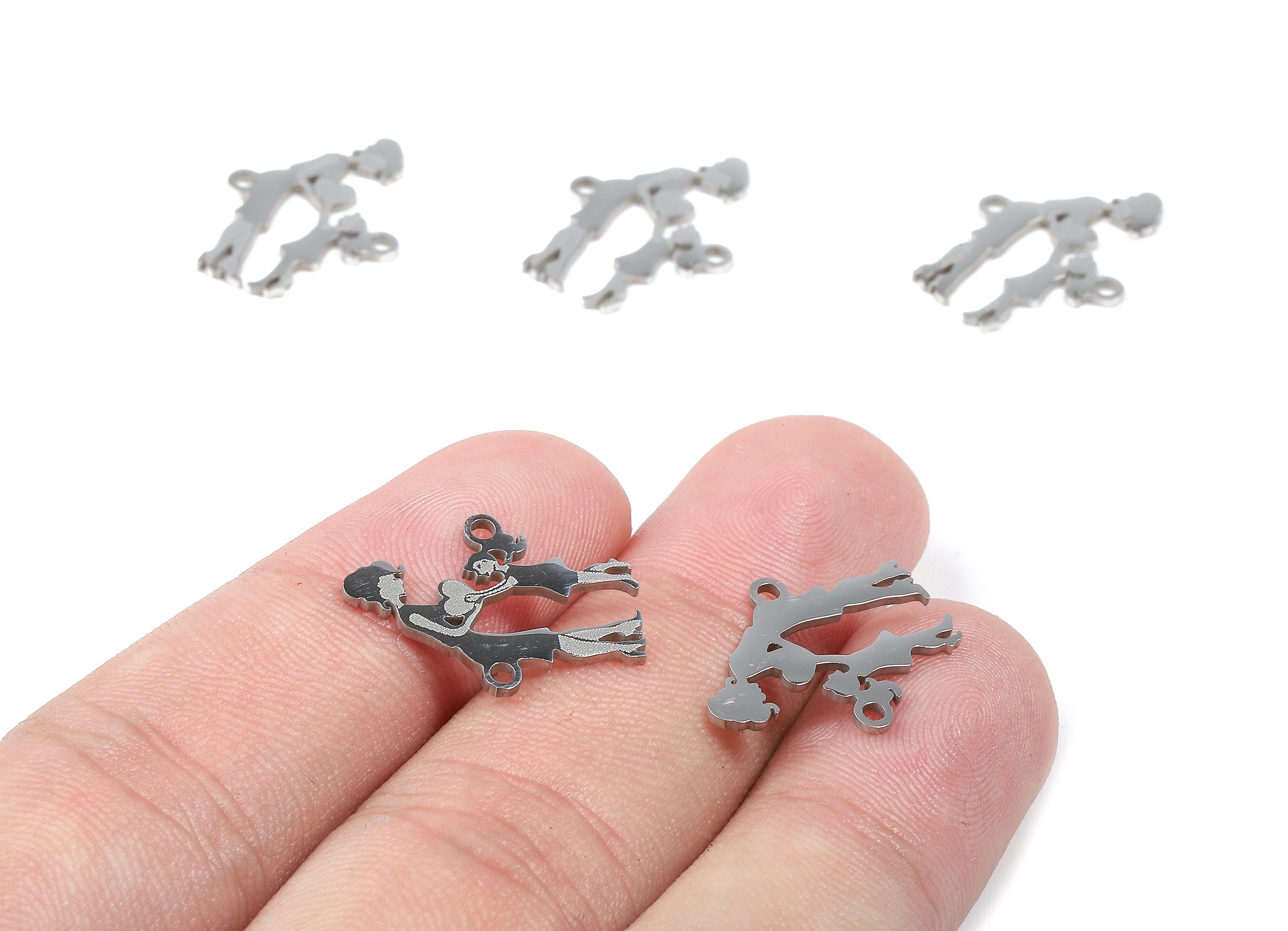 Stainless Steel Mom Daughter Connector - Mom Daughter Baby Earrings Charms and Pendant - Bracelet Pendant - 21.18x14.52x0.95mm - SS1095 - DOMEDBAZAAR