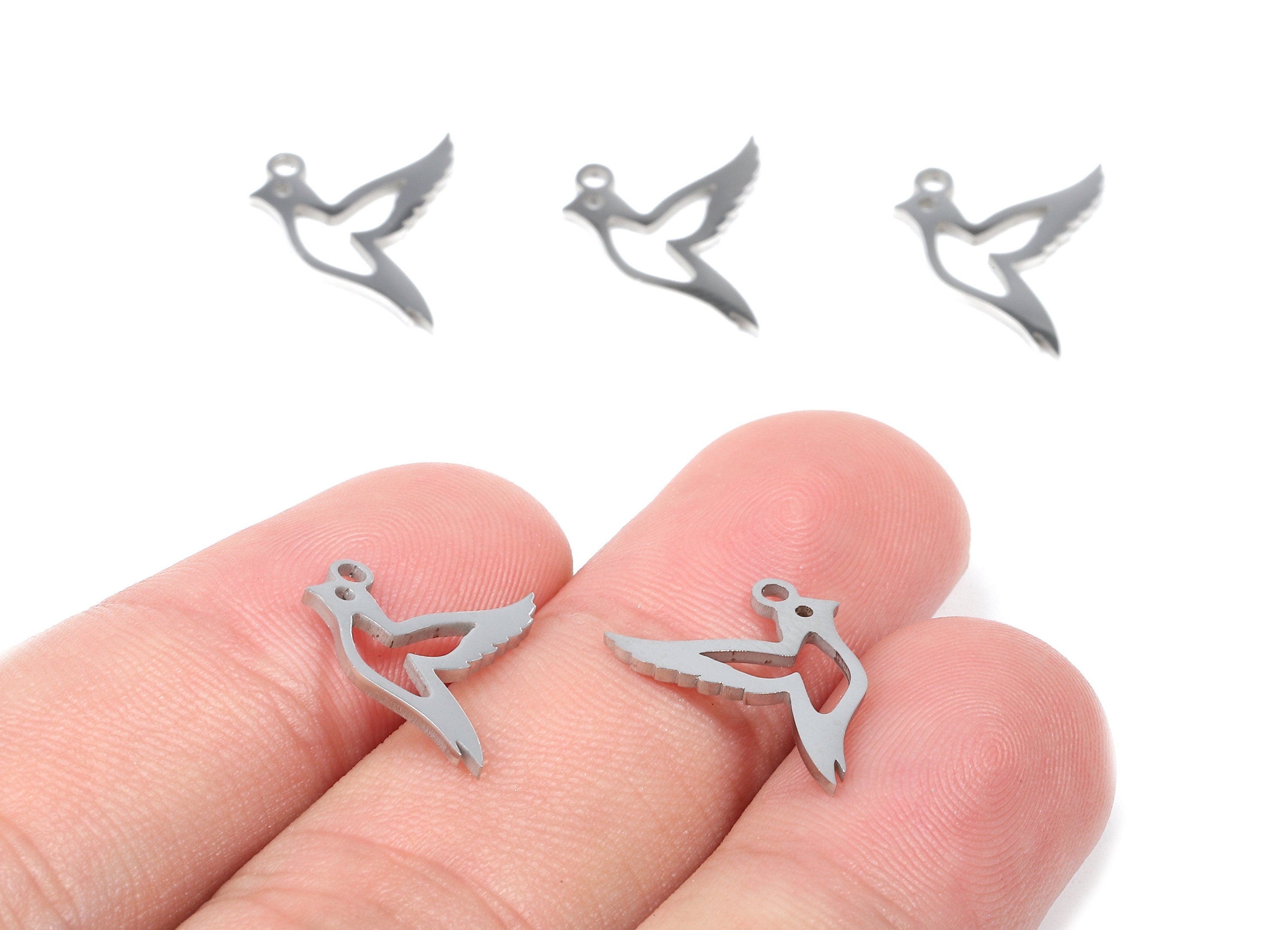Stainless Steel Bird Charms - Bird Earrings and Pendant - Bracelet Pendant - Jewelry Supplies - 16.59x14.07x0.92mm - SS1038 - DOMEDBAZAAR