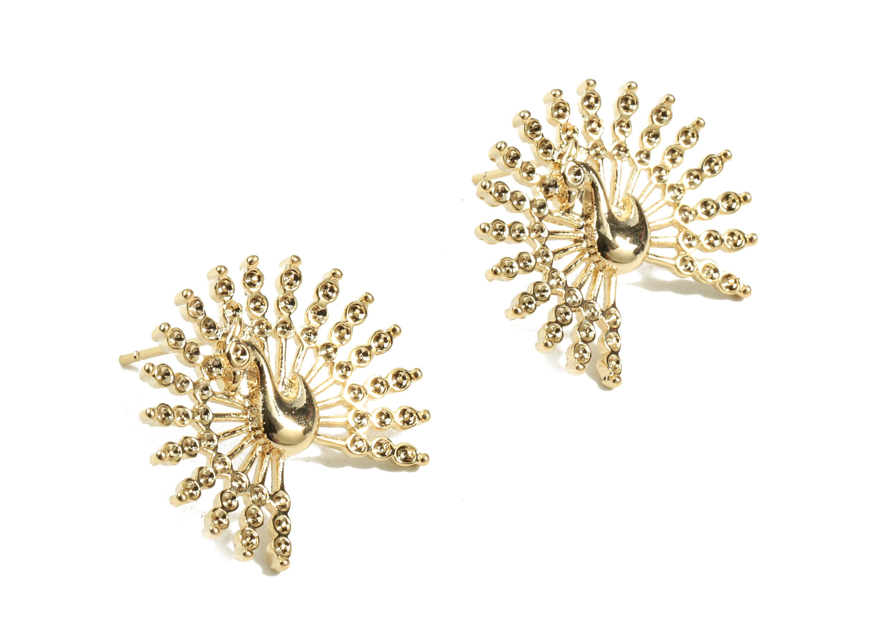 Brass Gold Peacock Earring Stud - Brass Peacock Earring Post - 18K Real Gold Plated Brass - Jewelry Supplies - 21.83x19.56x2.6mm - RGP2359 - DOMEDBAZAAR