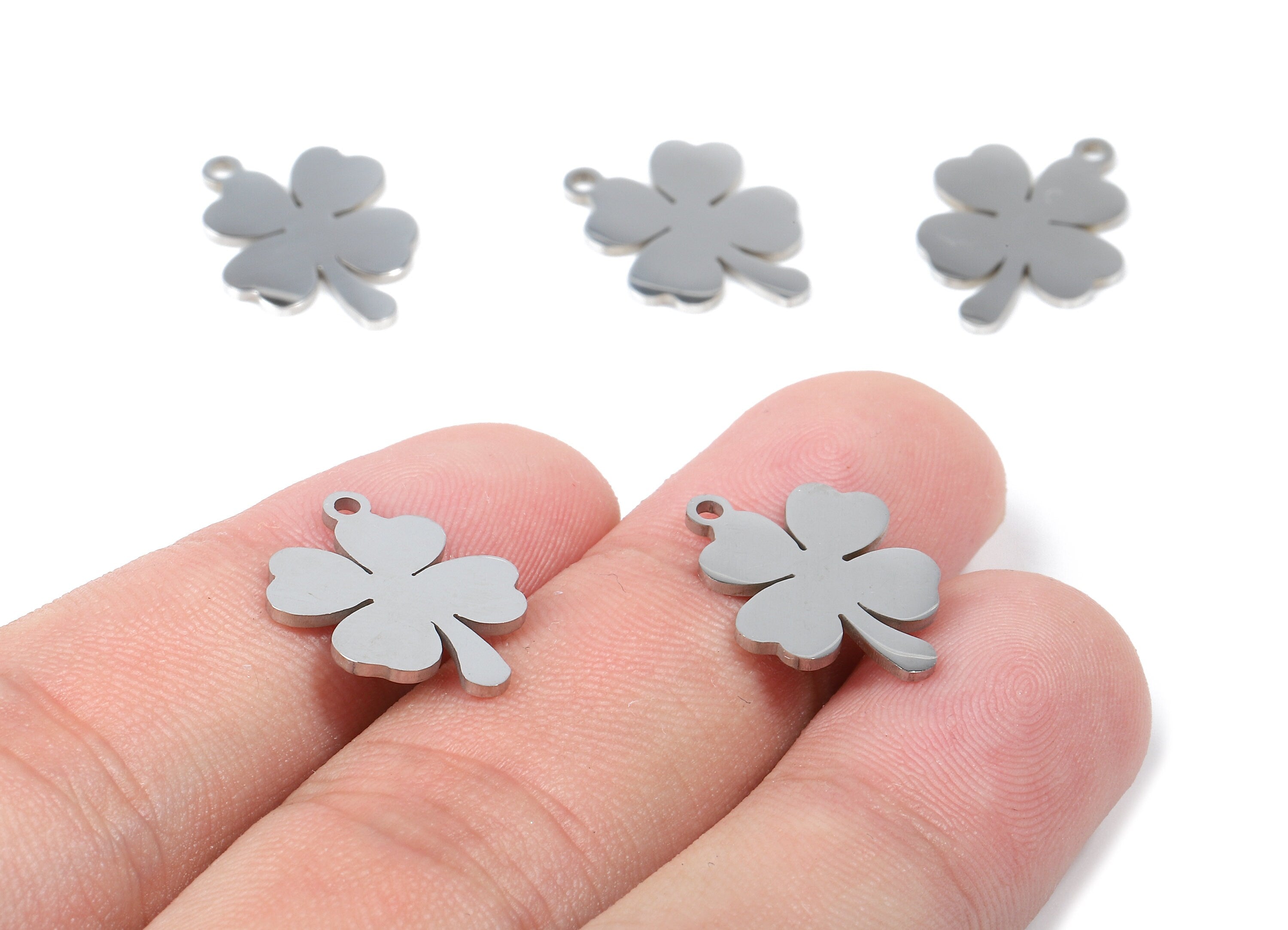 Stainless Steel Four Leaf Clover Charms - Four Leaf Clover Earrings and Pendant - Bracelet Pendant - 17.97x14.37x0.95mm - SS1041 - DOMEDBAZAAR